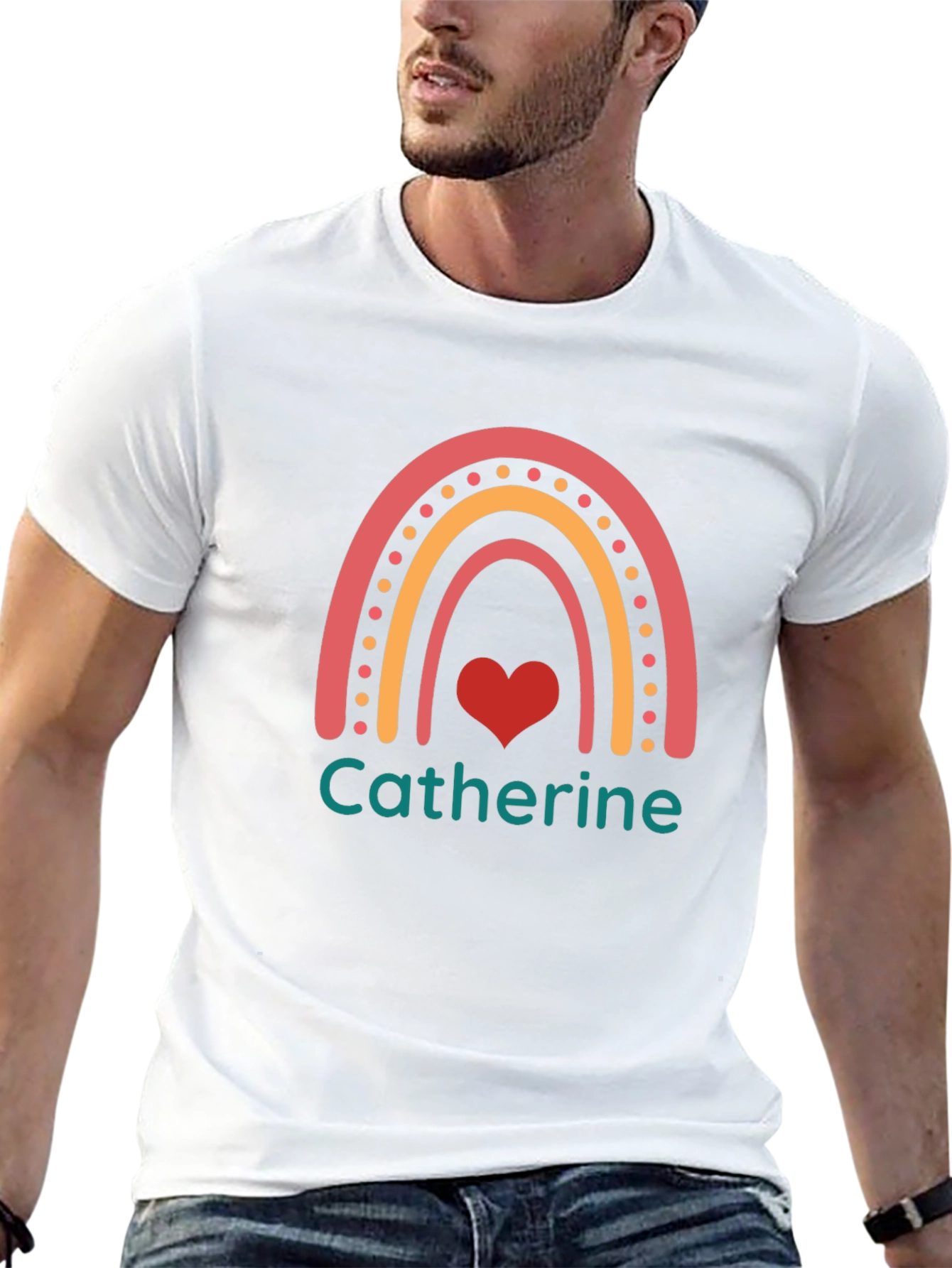 Black Catherine Rainbow Heart Tee - Trendy Custom Name Shirt view 13