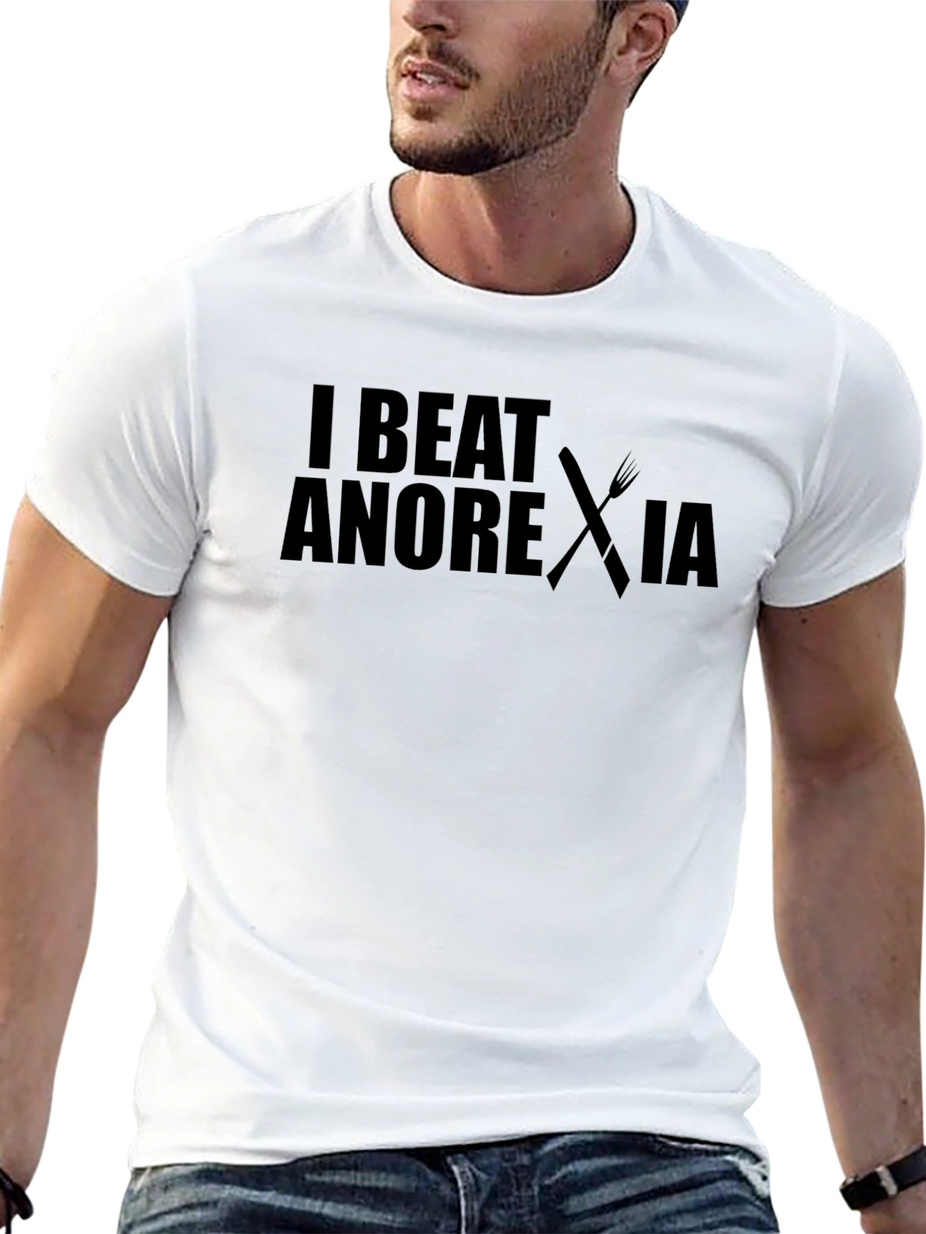 Black I Beat Anorexia Graphic T-Shirt - Unisex view 13