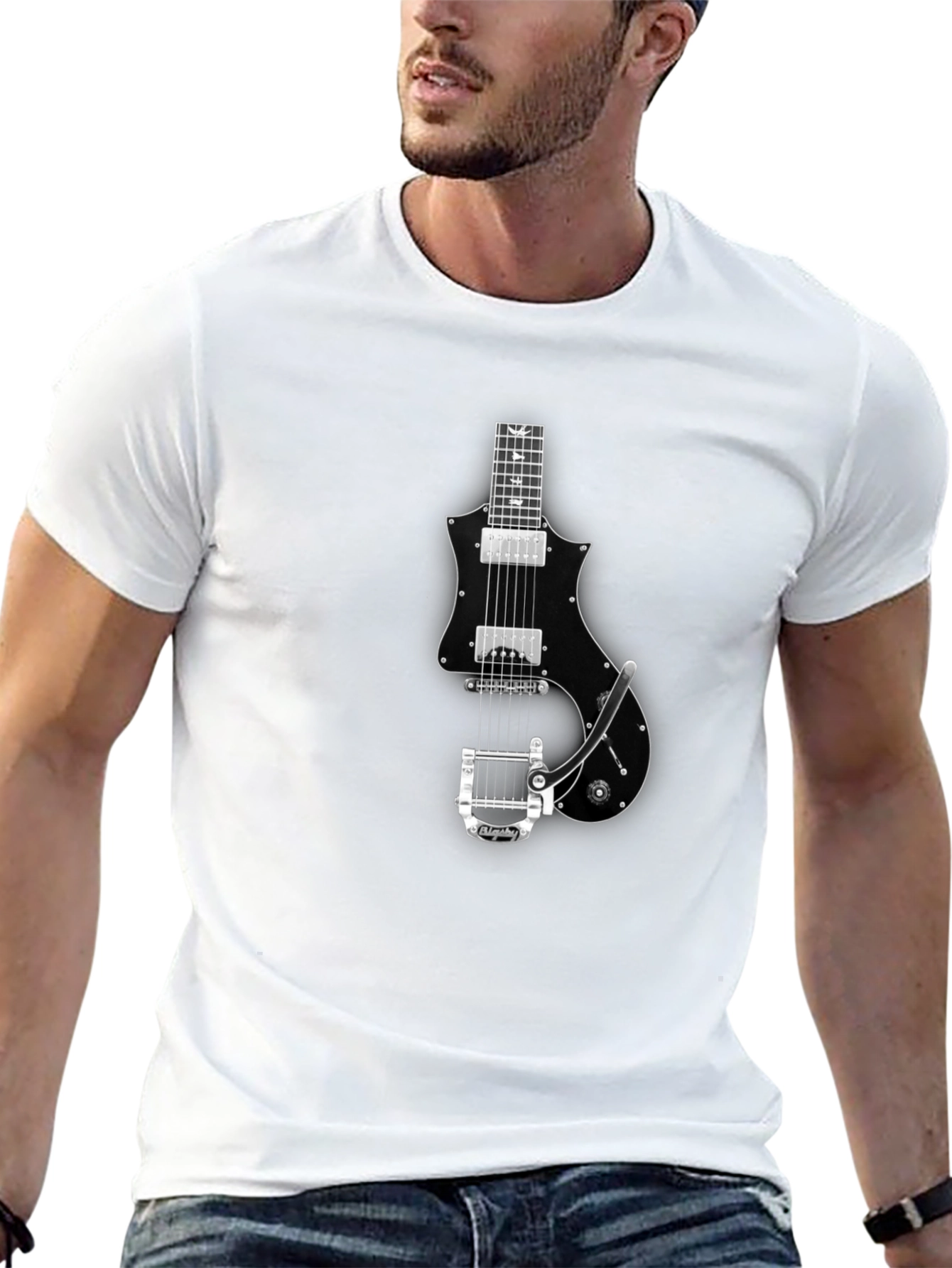 Black Guitar Graphic Tee - Cool Musician T-Shirt view 13