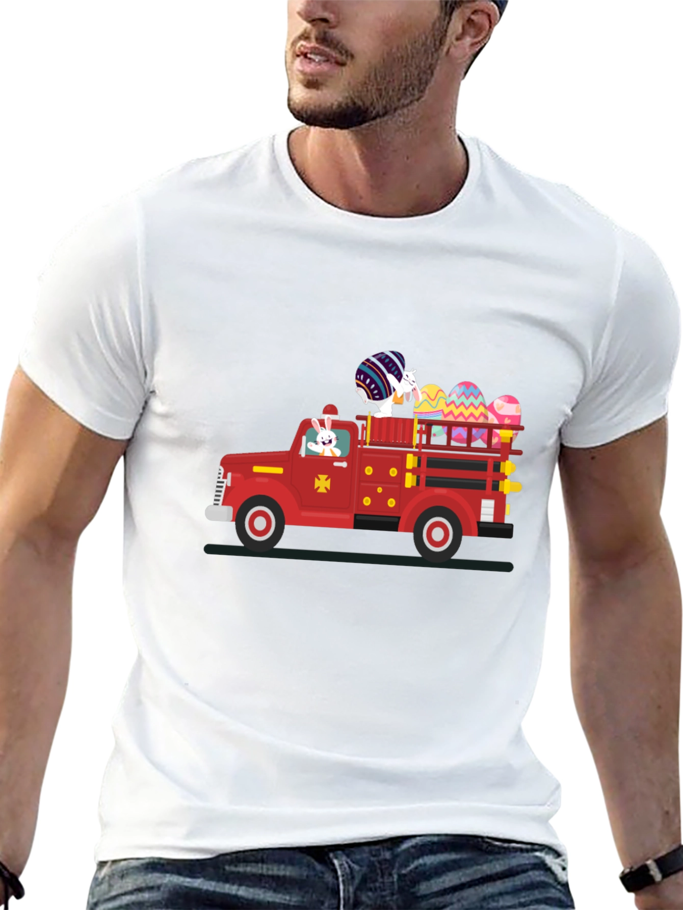 Camiseta Negra con Diseño de Camión de Pascua