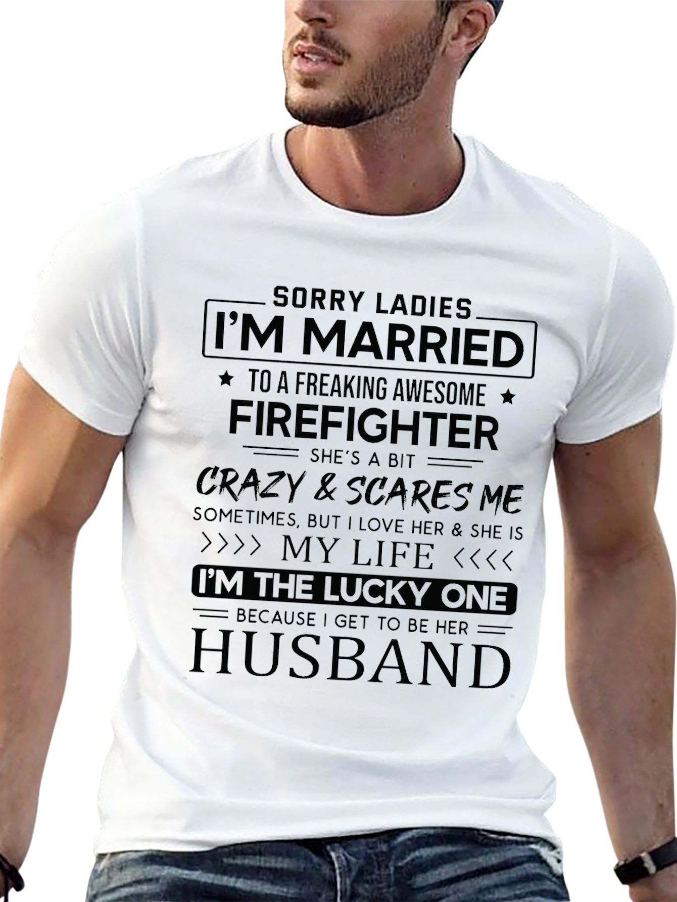 Black Married to a Firefighter Novelty T-Shirt view 13