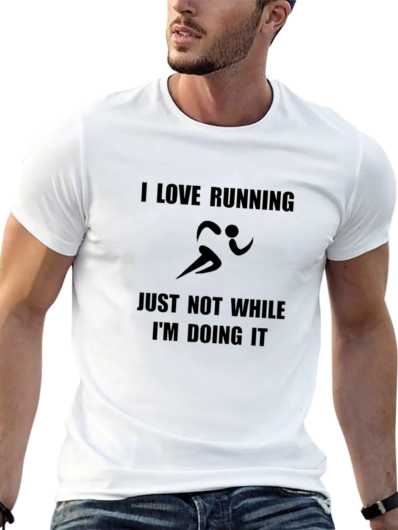 Black Funny Running T-Shirt - I Love Running - Black Cotton Tee view 13