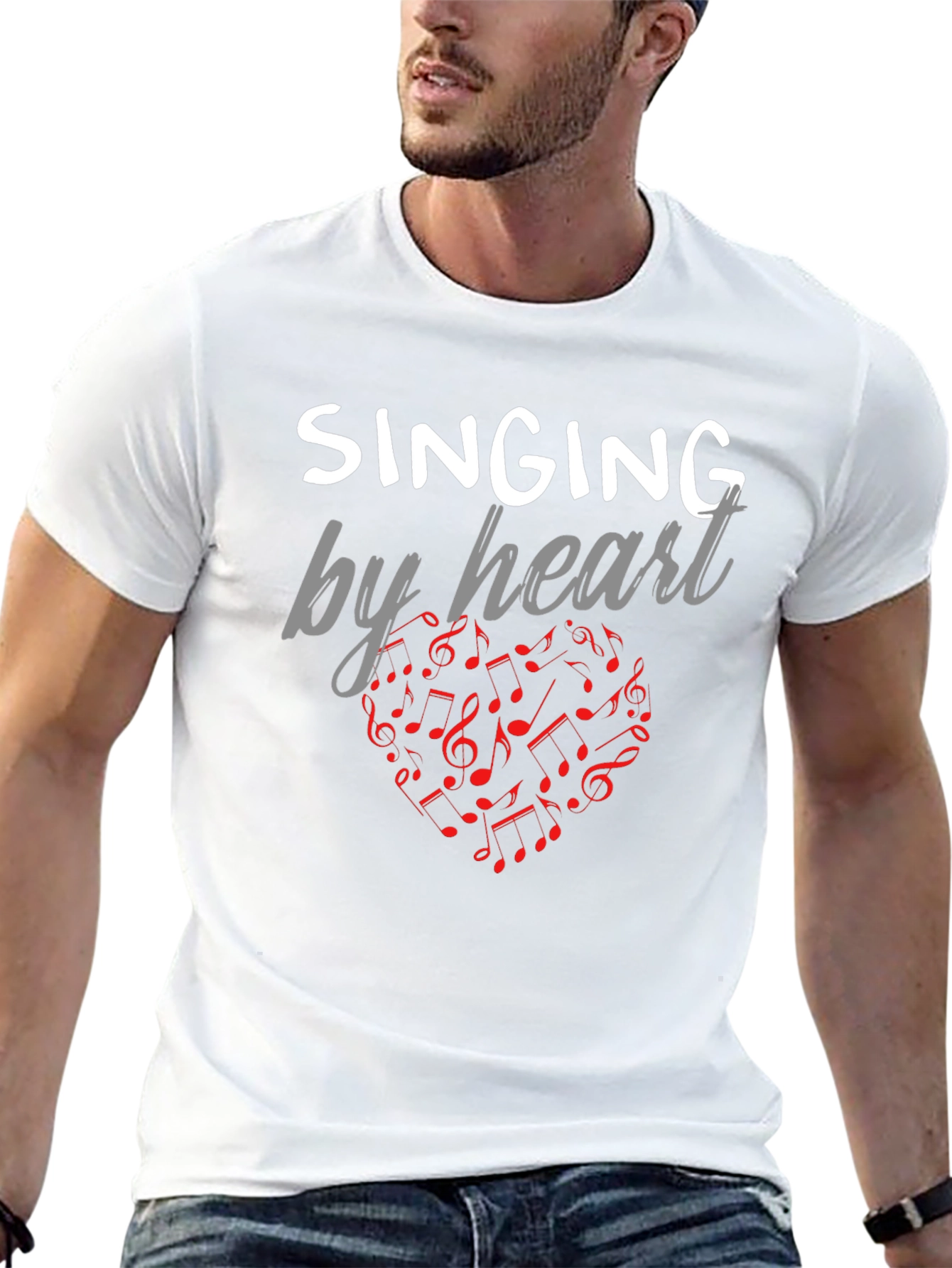 Black Singing By Heart T-Shirt - Music Notes Heart Tee view 13