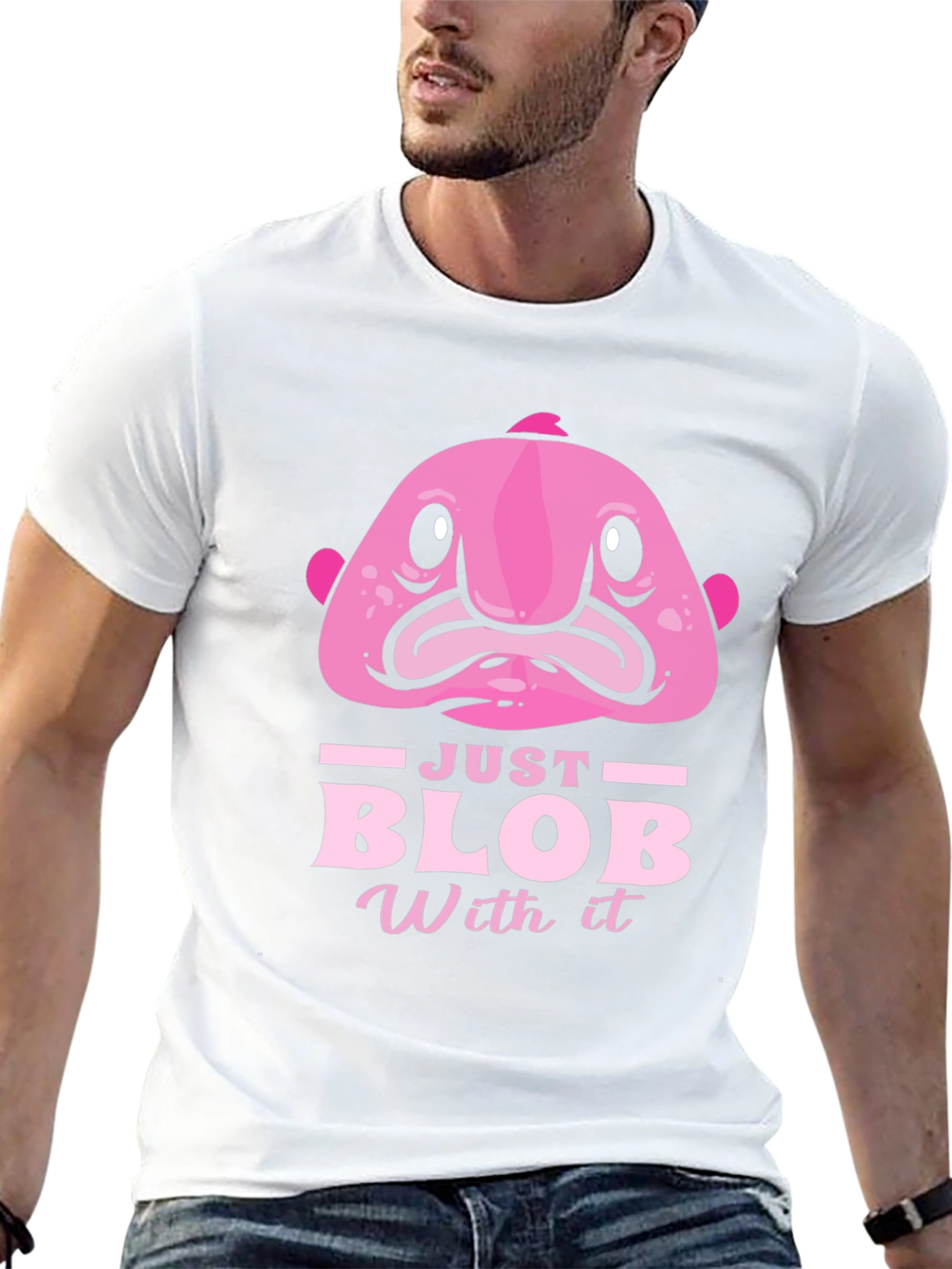 Black Just Blob With It Funny Pink Fish T-Shirt view 13