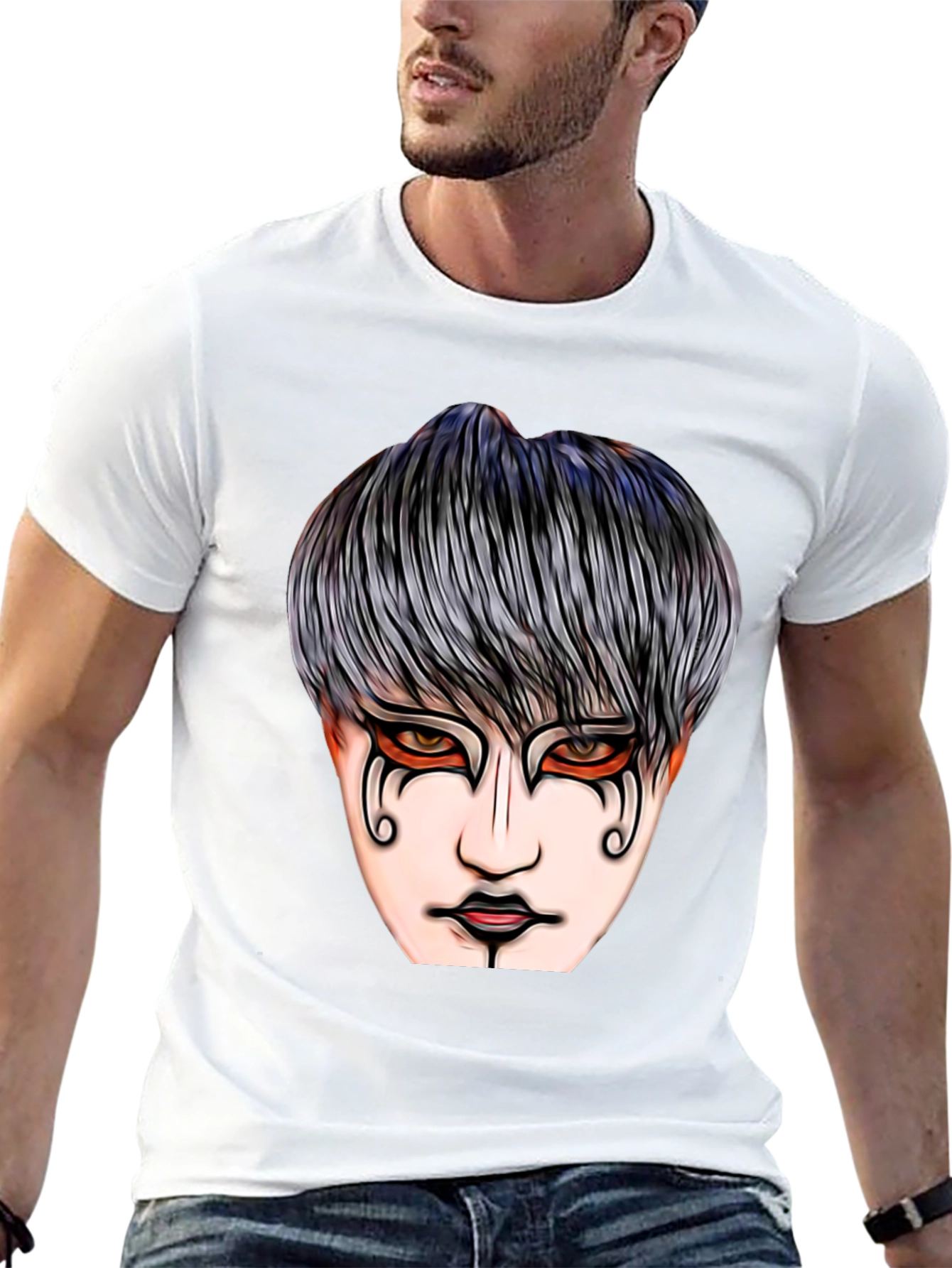 Black Graphic Print T-Shirt with Mysterious Face Design view 13
