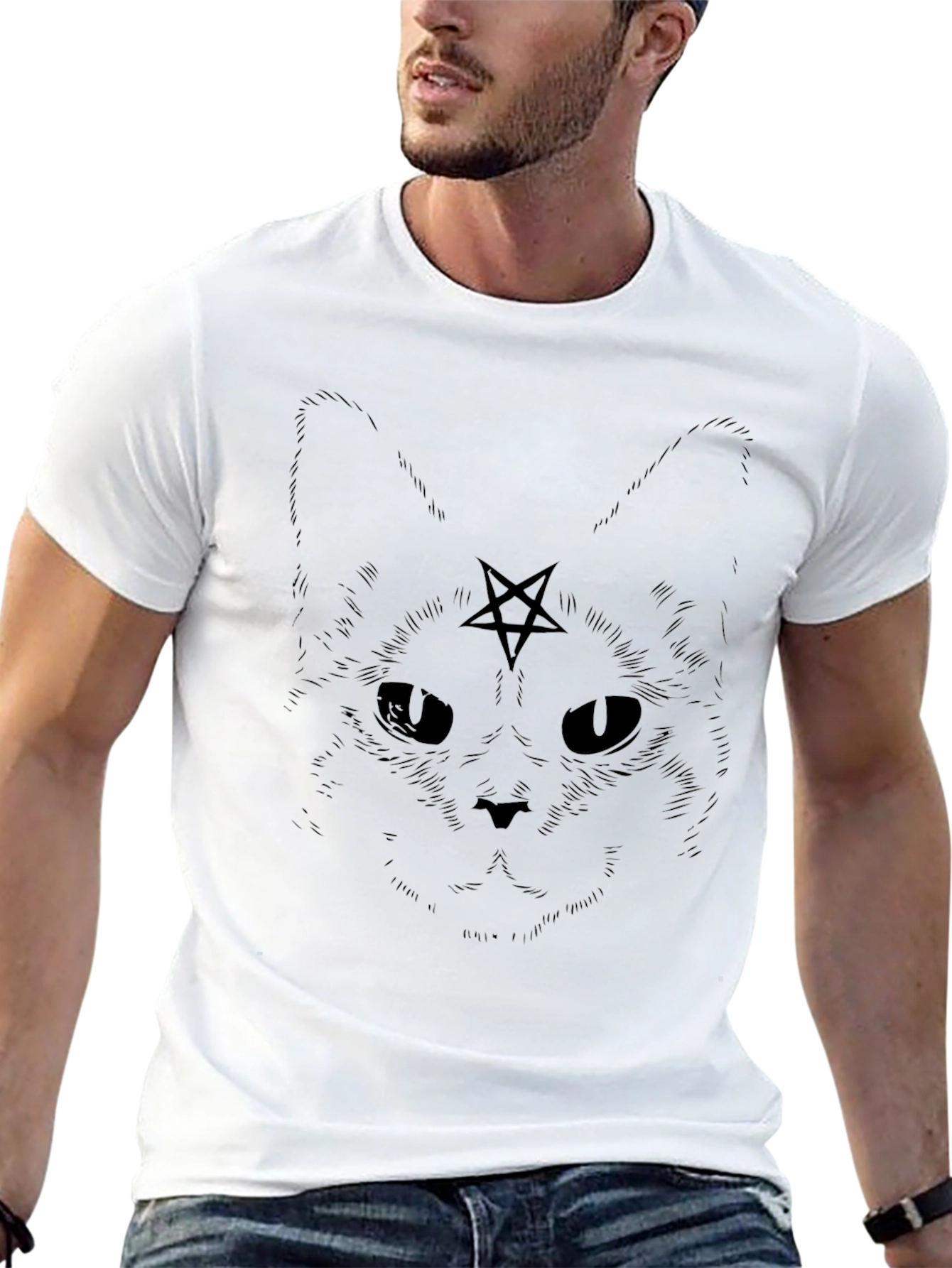Black Occult Cat T-Shirt - Black Graphic Tee view 13