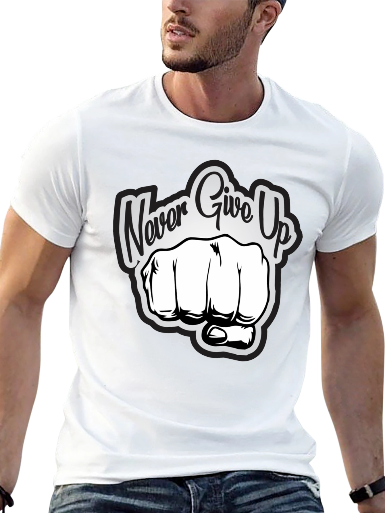 Black Never Give Up Graphic Print T-Shirt view 13