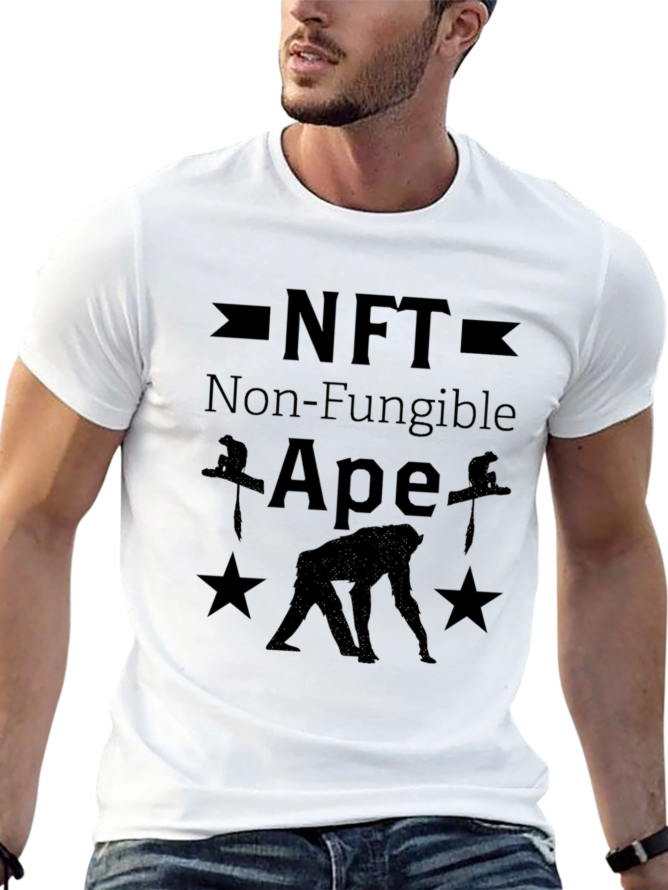 Black NFT Non-Fungible Ape Men's Black Graphic T-Shirt view 13