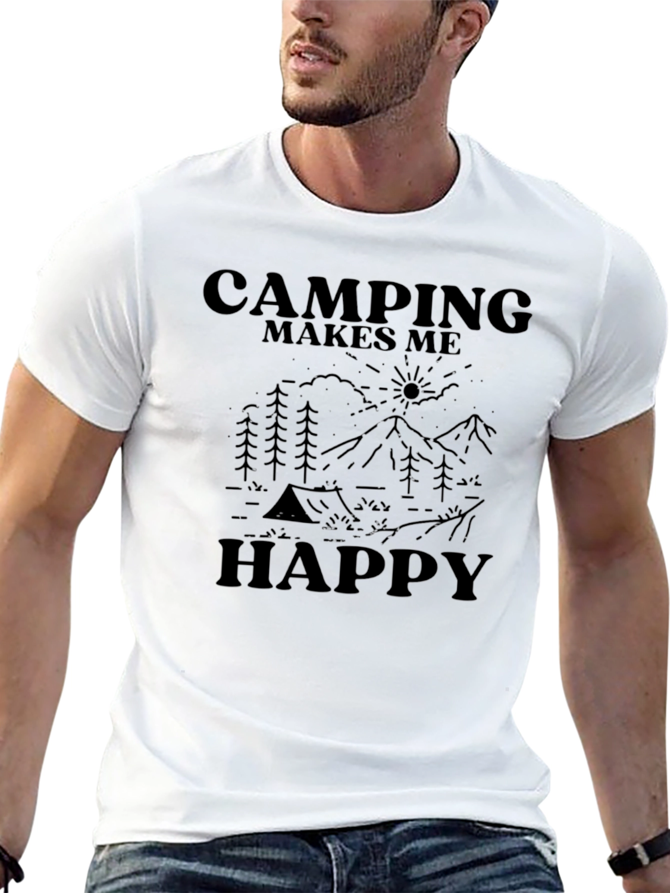 Black Camping Makes Me Happy T-Shirt - Adventure Graphic Tee view 13