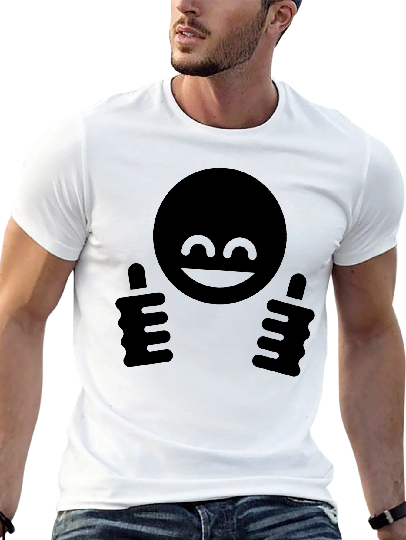 Black Thumbs Up Smiley Face Graphic T-Shirt view 13