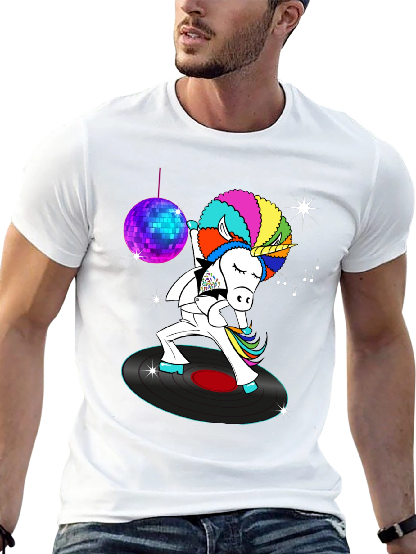 Black Disco Unicorn Graphic T-Shirt - Funky Dance Tee view 13