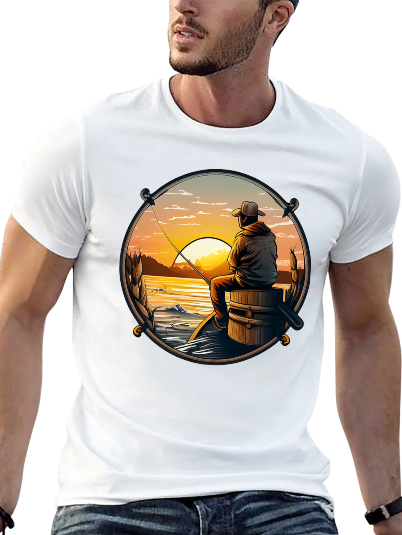 Black Fishing Sunset T-Shirt view 13
