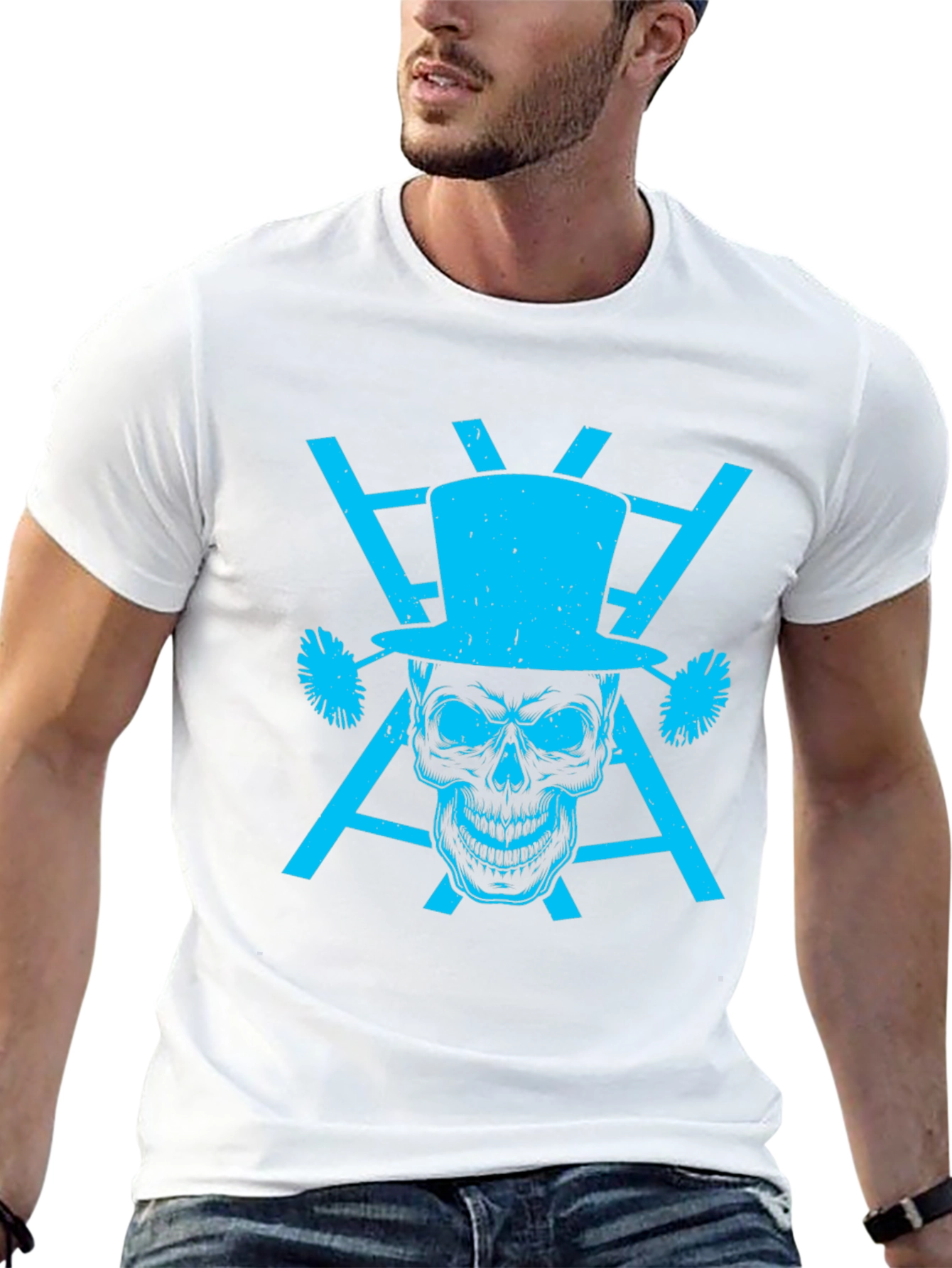 Black Skull Top Hat Graphic Tee - Men's Black T-Shirt view 13