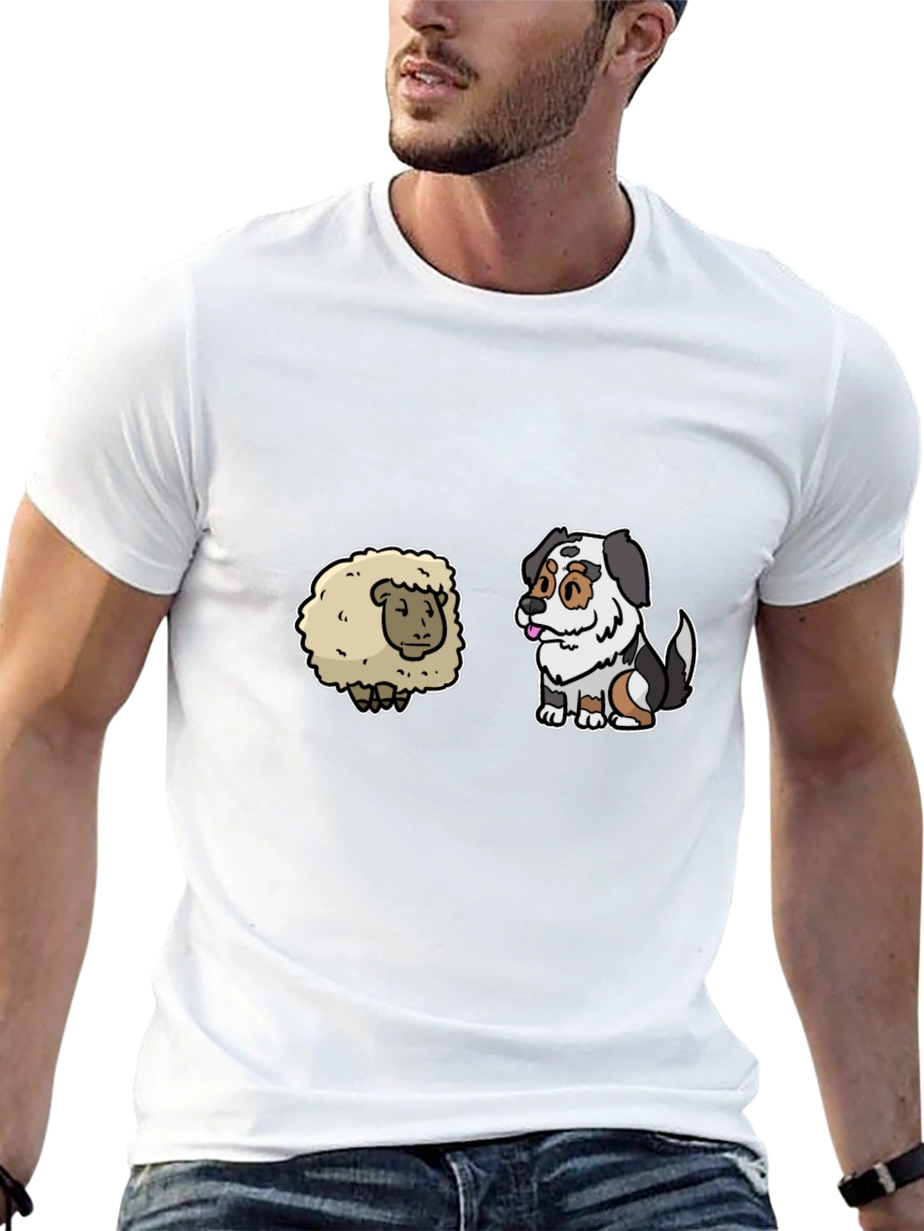 Black Sheepdog Cartoon Graphic Black T-Shirt view 13
