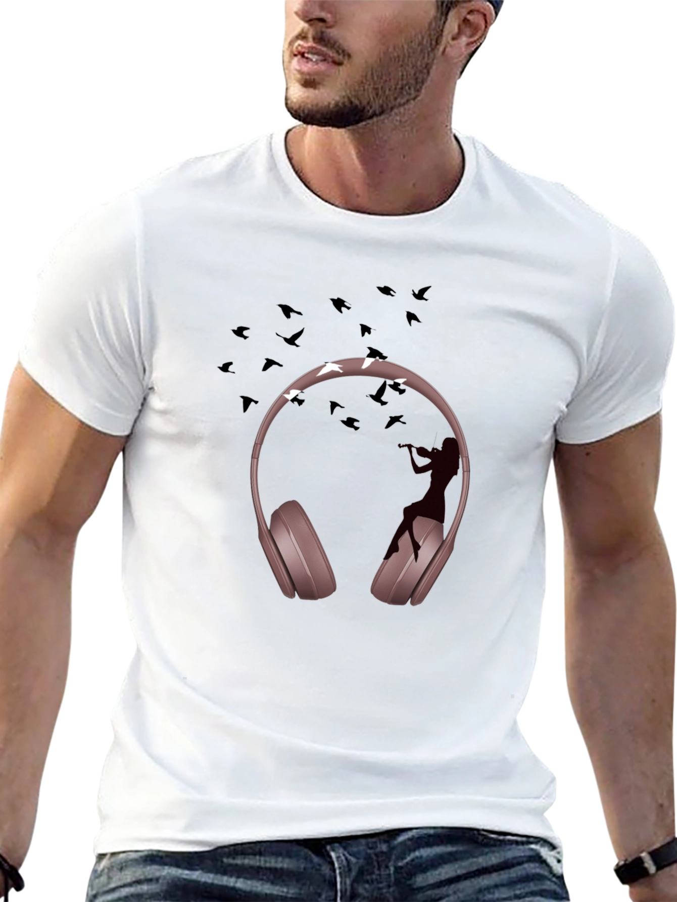 Black Headphones Music Graphic T-Shirt - Black view 13