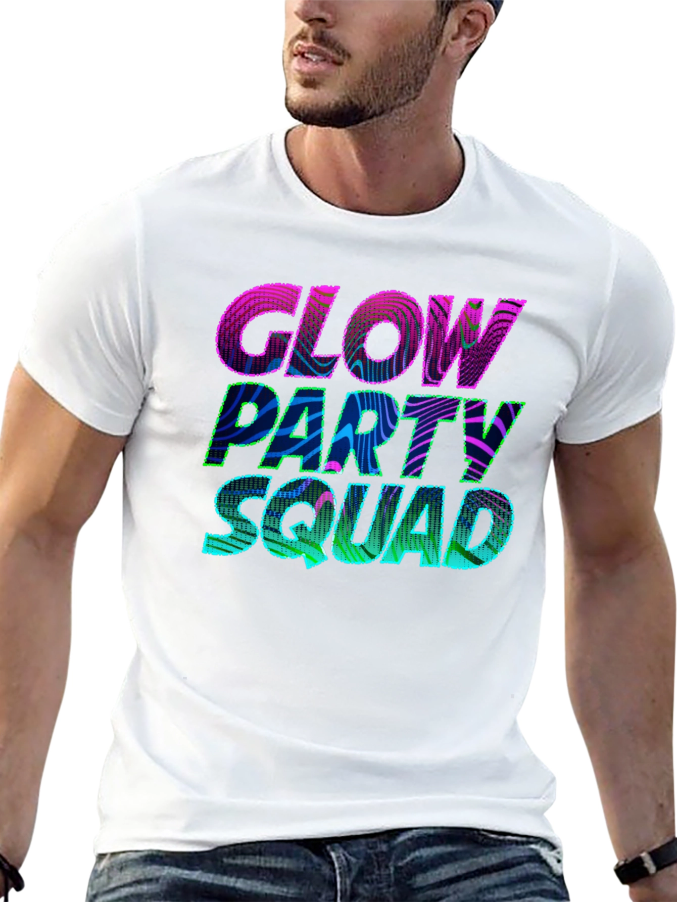 Black Glow Party Squad T-Shirt - Vibrant Neon Design view 13