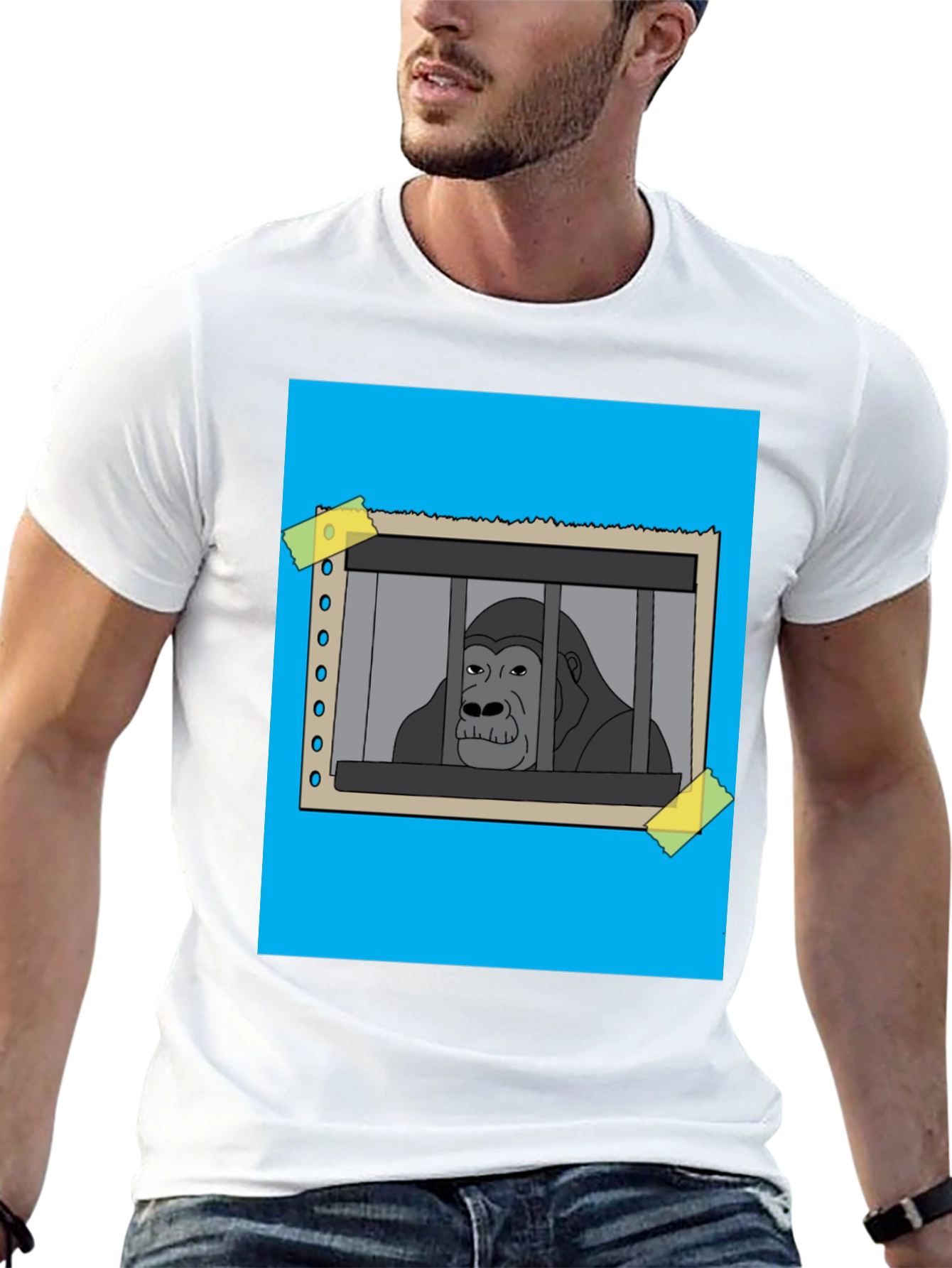 Black Gorilla Behind Bars Graphic T-Shirt view 13