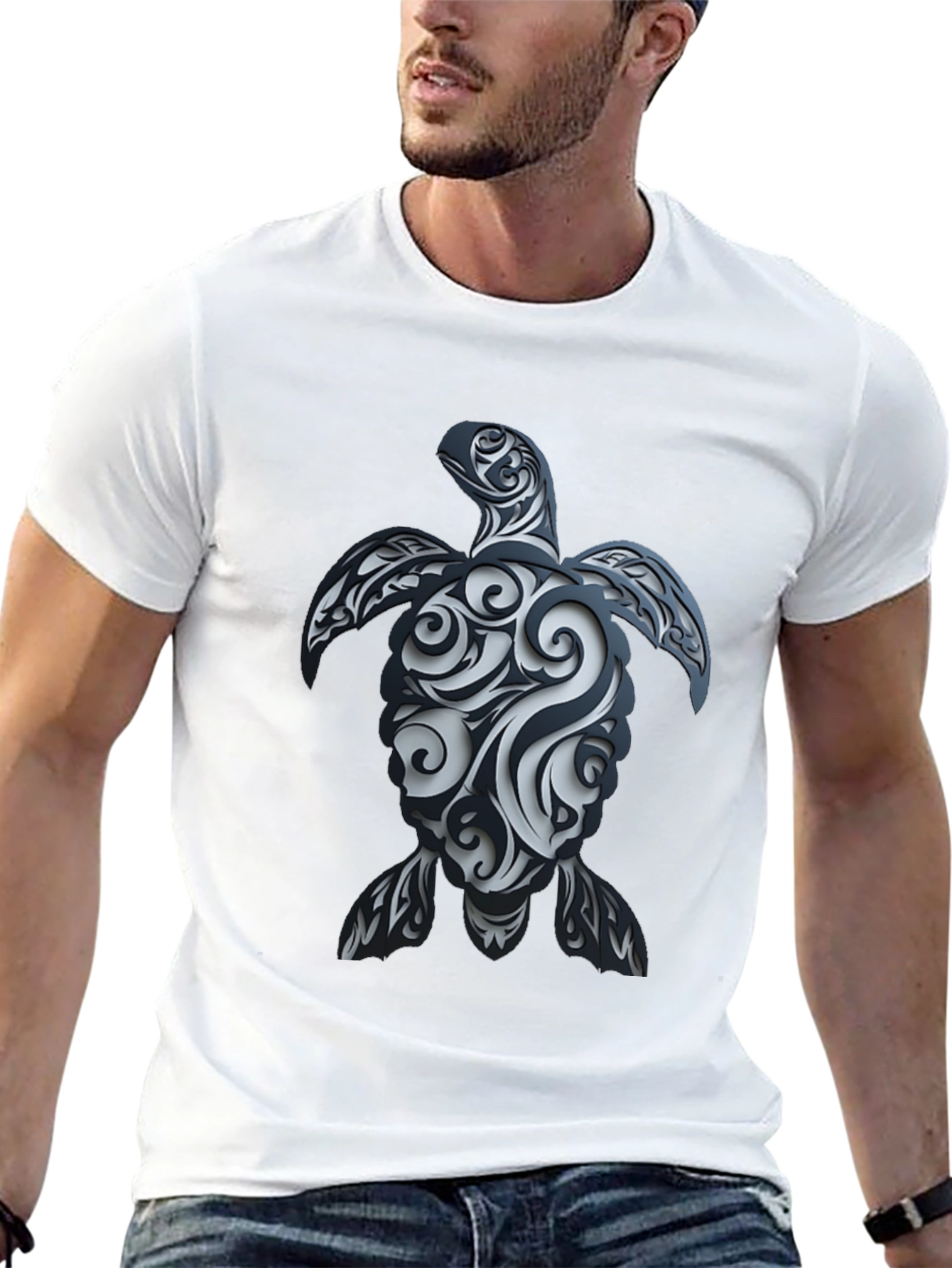 Black Tribal Turtle Graphic T-Shirt - Black view 13