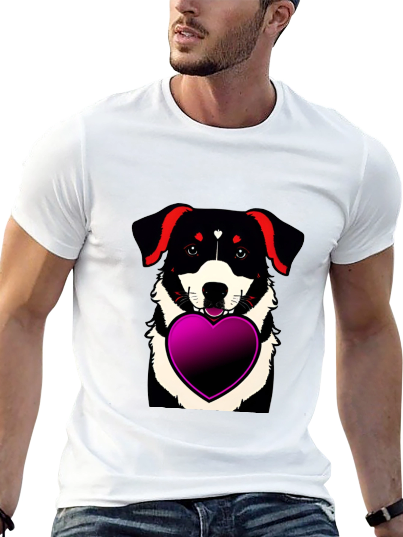 Black Dog with Heart T-Shirt - Men's Black Tee view 13
