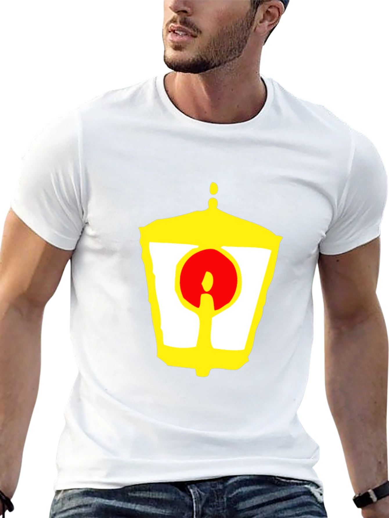 Black Unique Graphic Tee - Yellow Lantern and Red Circle Design view 13