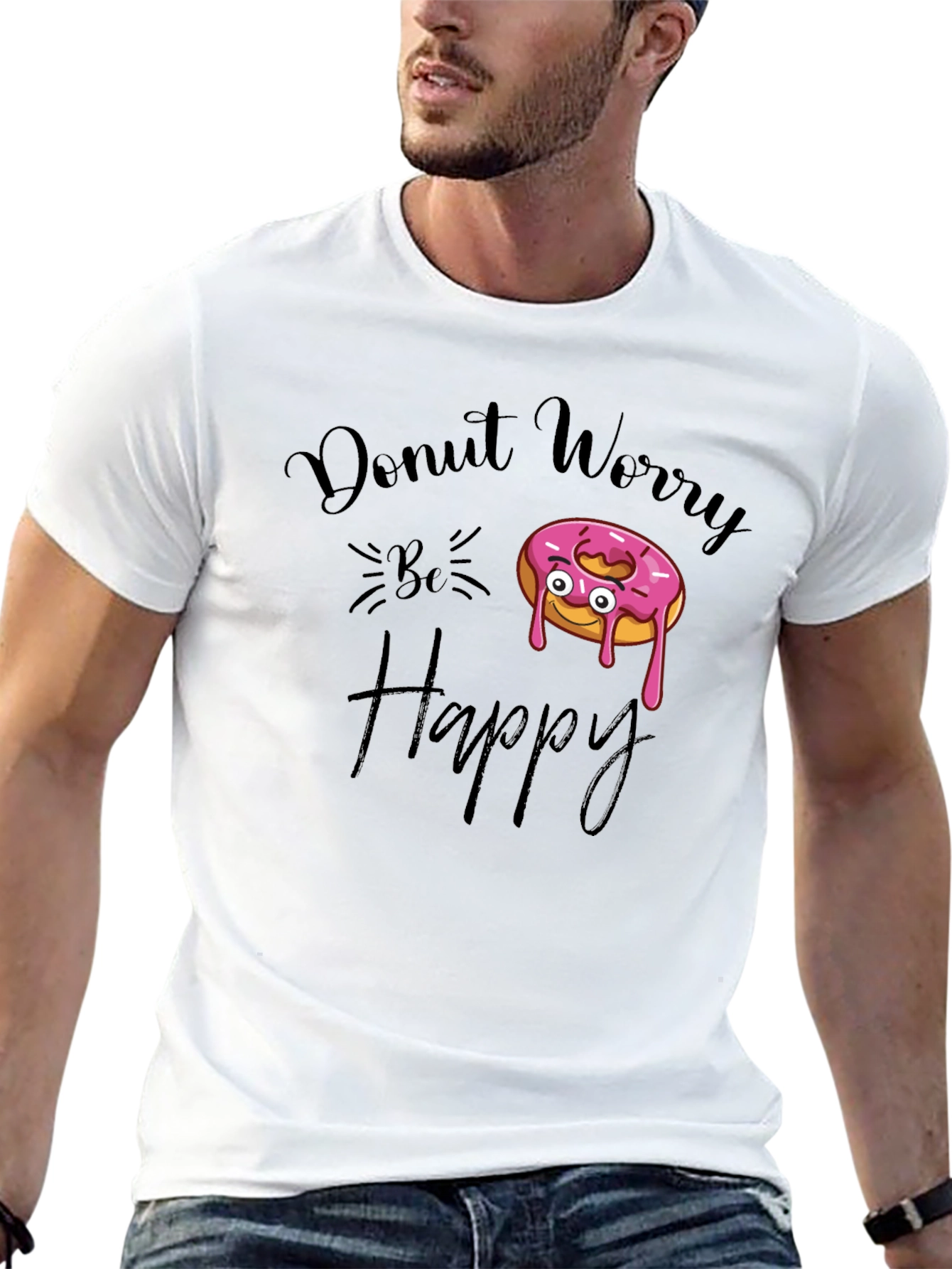 Black Donut Worry Be Happy Black Graphic Tee view 13