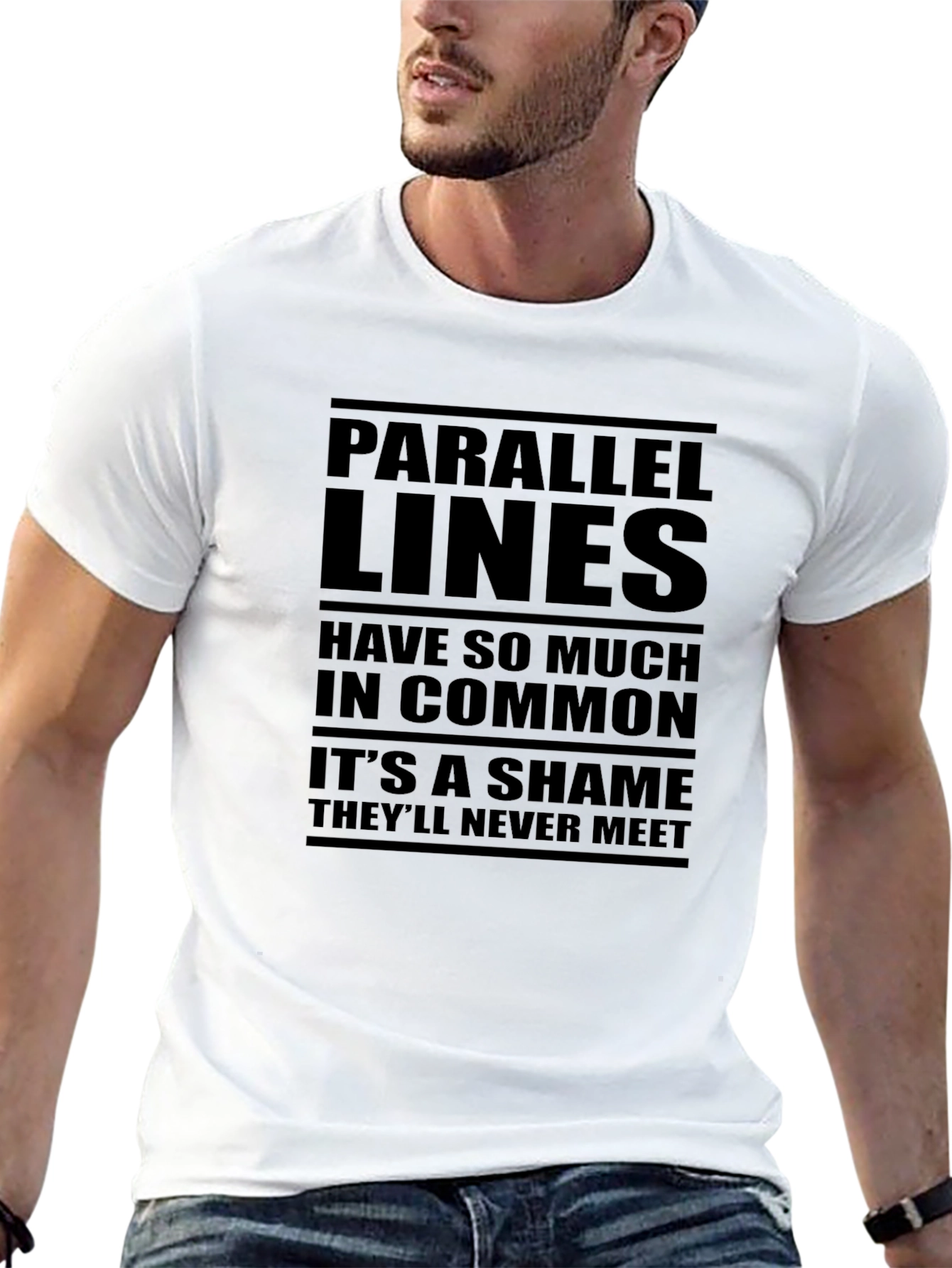 Black Parallel Lines Graphic Tee - Never Meet Funny T-Shirt view 13