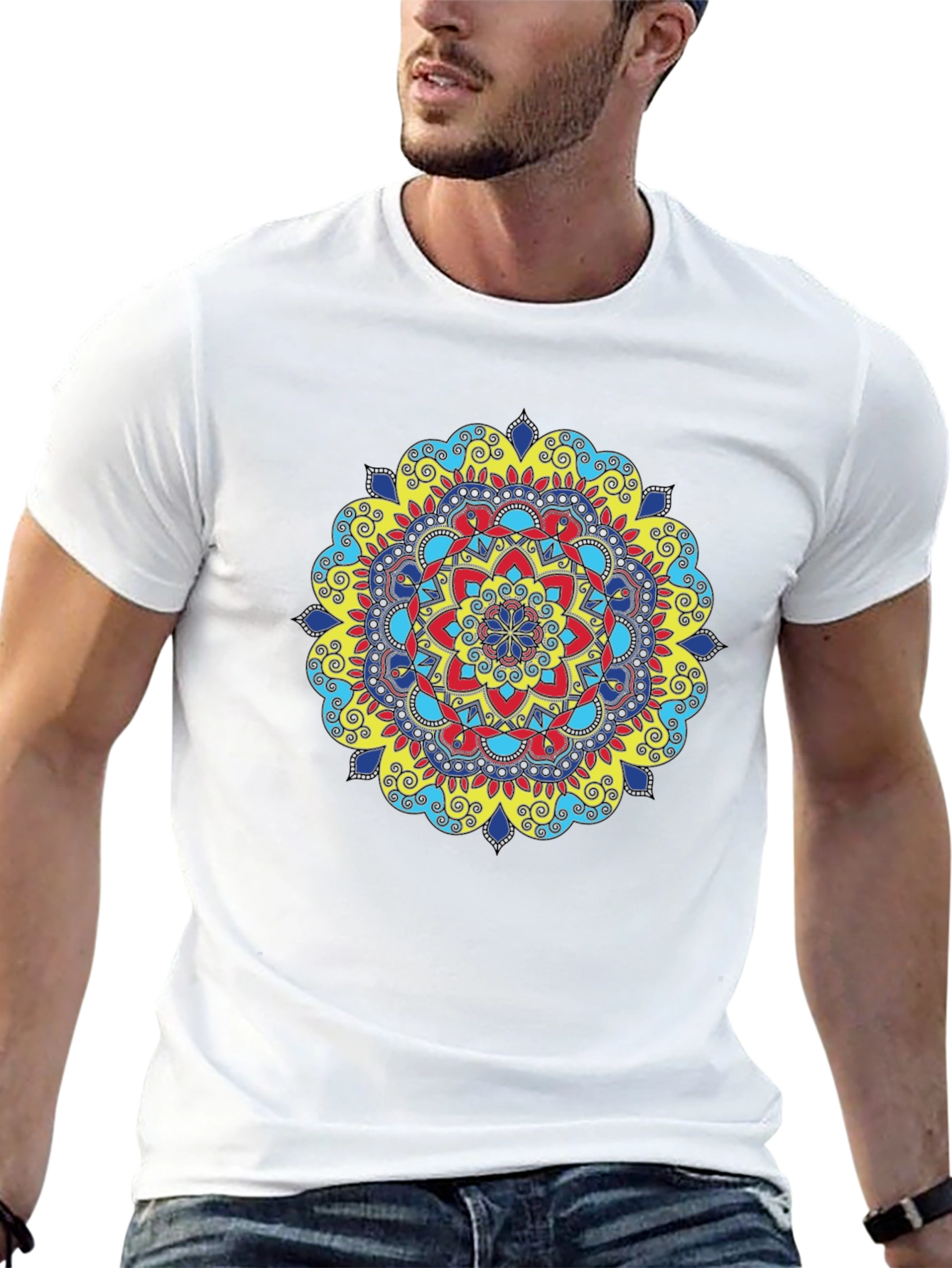Black Vibrant Mandala Graphic Black T-Shirt view 13