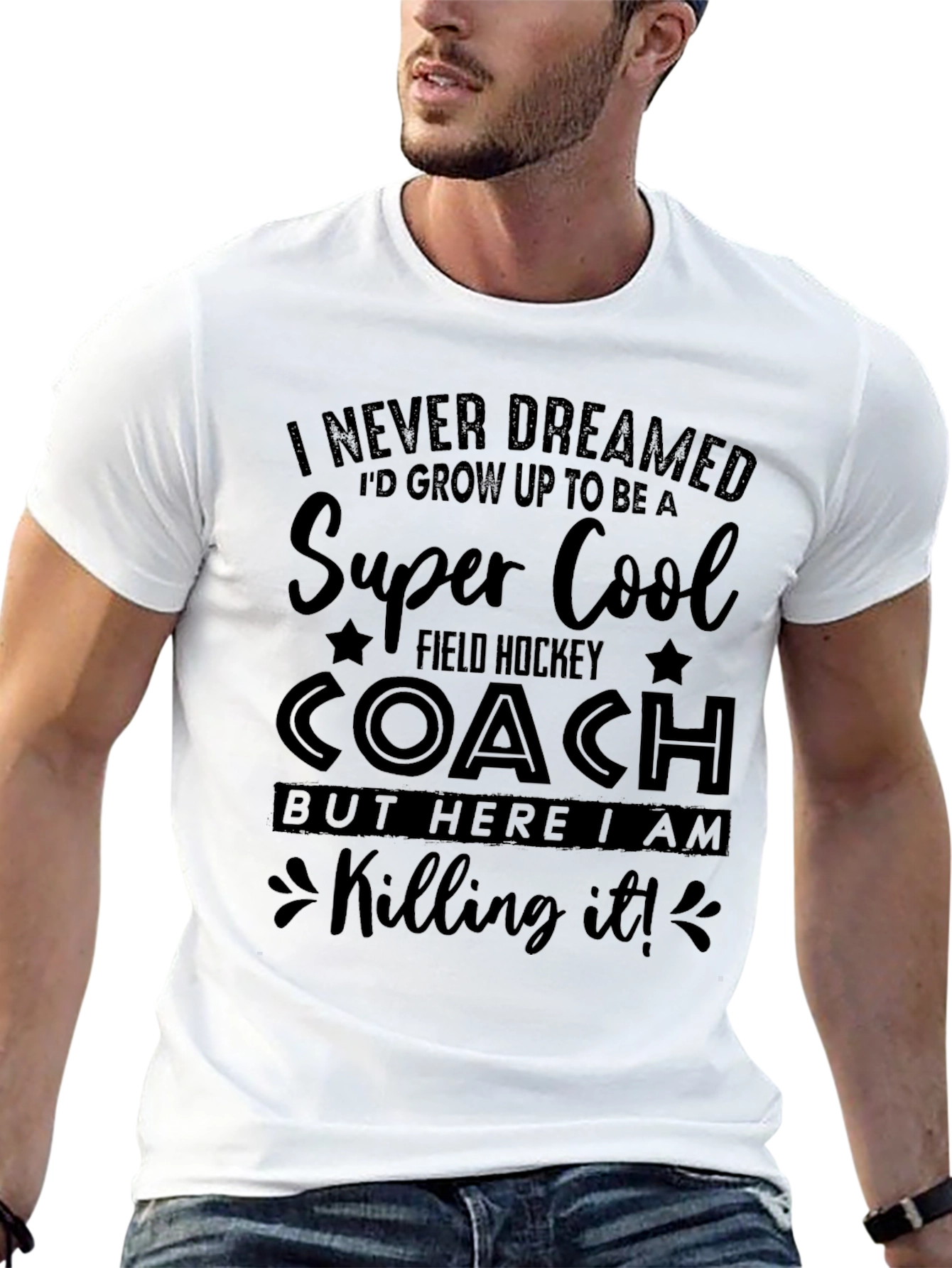 Black Super Cool Field Hockey Coach Graphic T-Shirt view 13