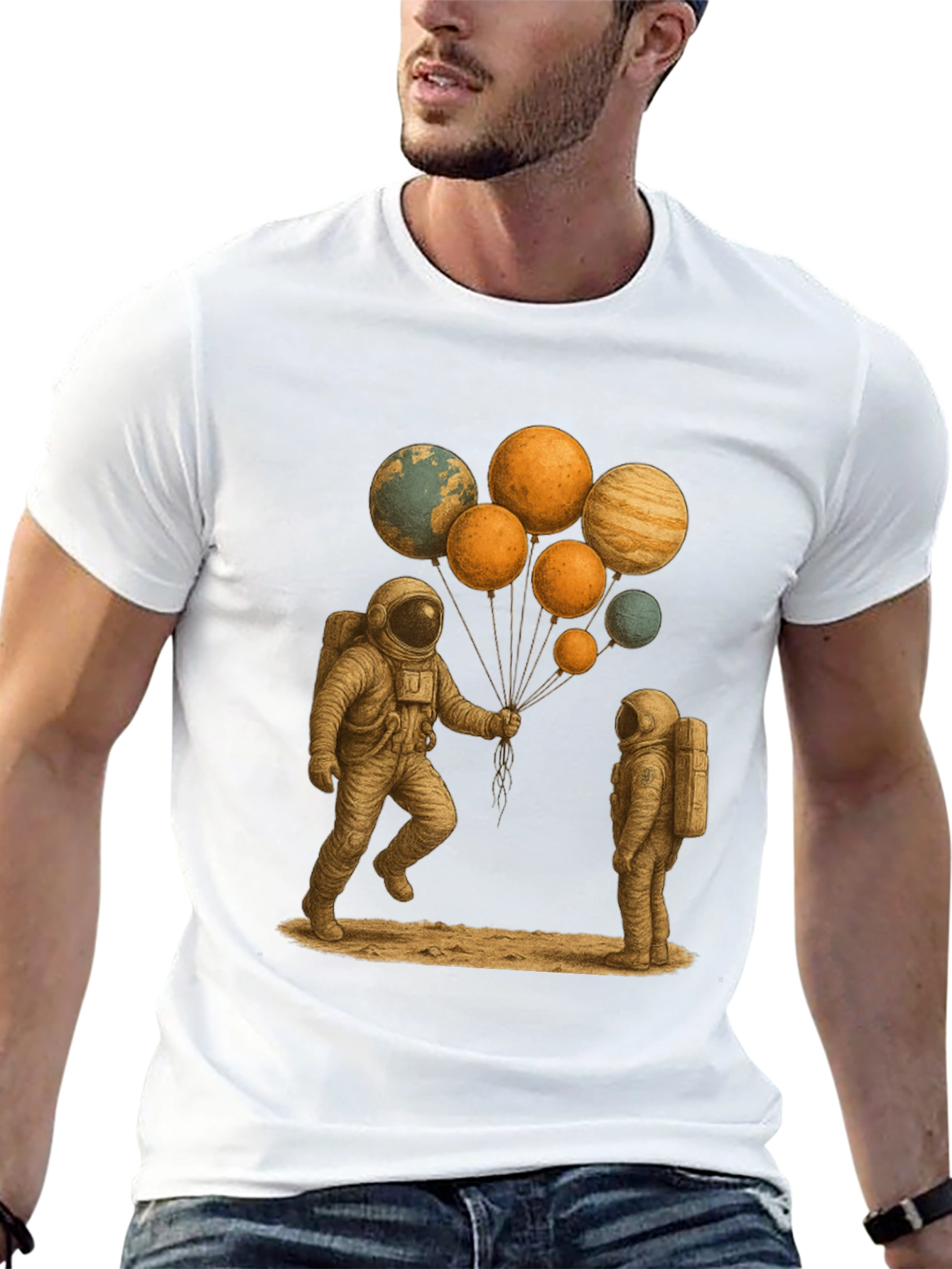 Black Astronauts and Planet Balloons Graphic Tee view 13