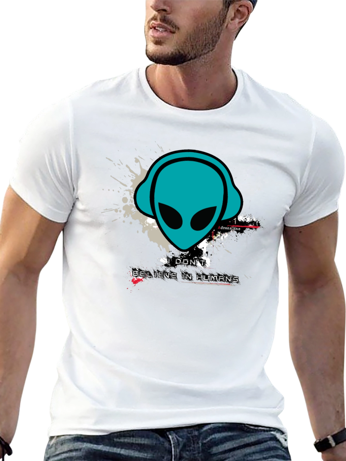 Black Alien Headphones Graphic Tee - Believe in Humans? view 13