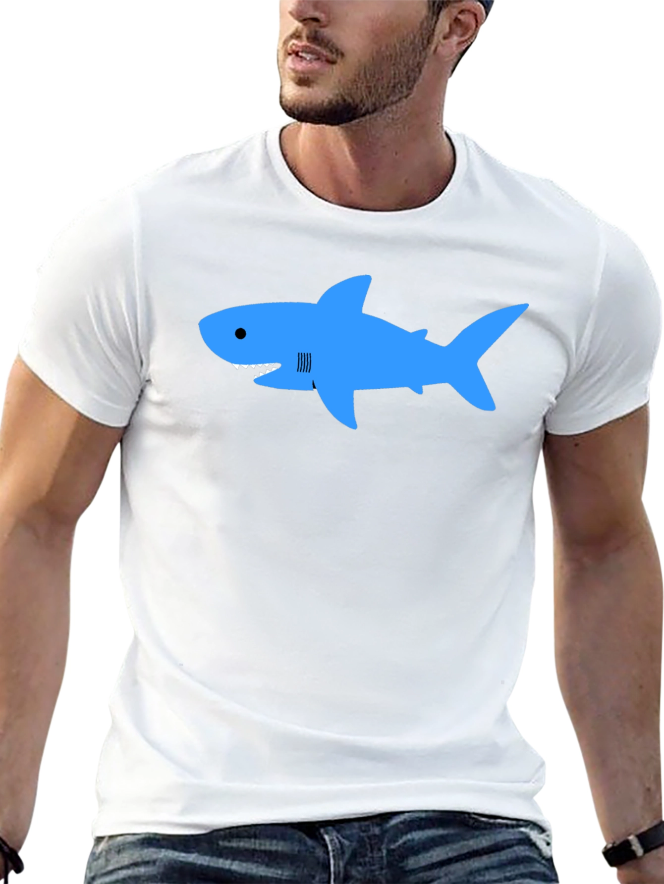 Black Blue Shark Graphic T-Shirt - Classic Crew Neck view 13