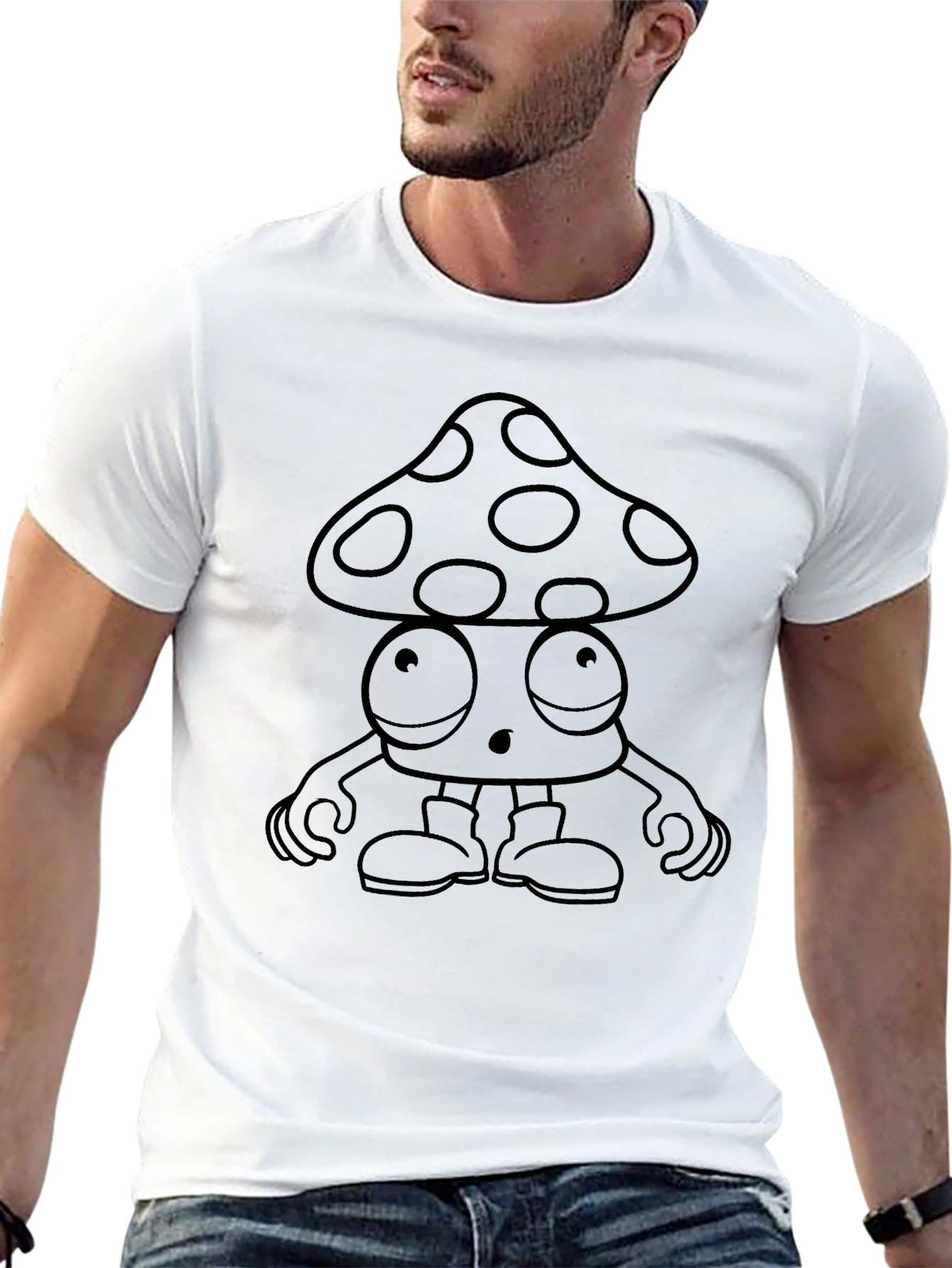 Black Funky Mushroom Graphic Tee - Black Cotton T-Shirt view 13