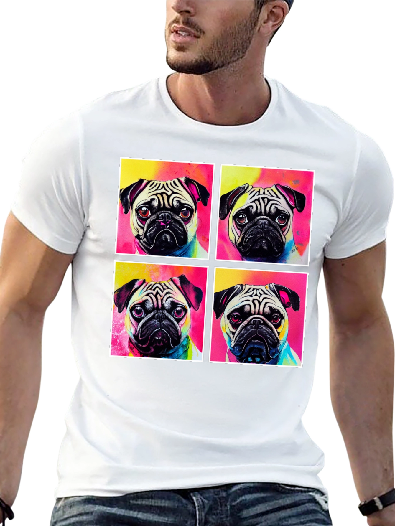 Black Pug Pop Art T-Shirt view 13
