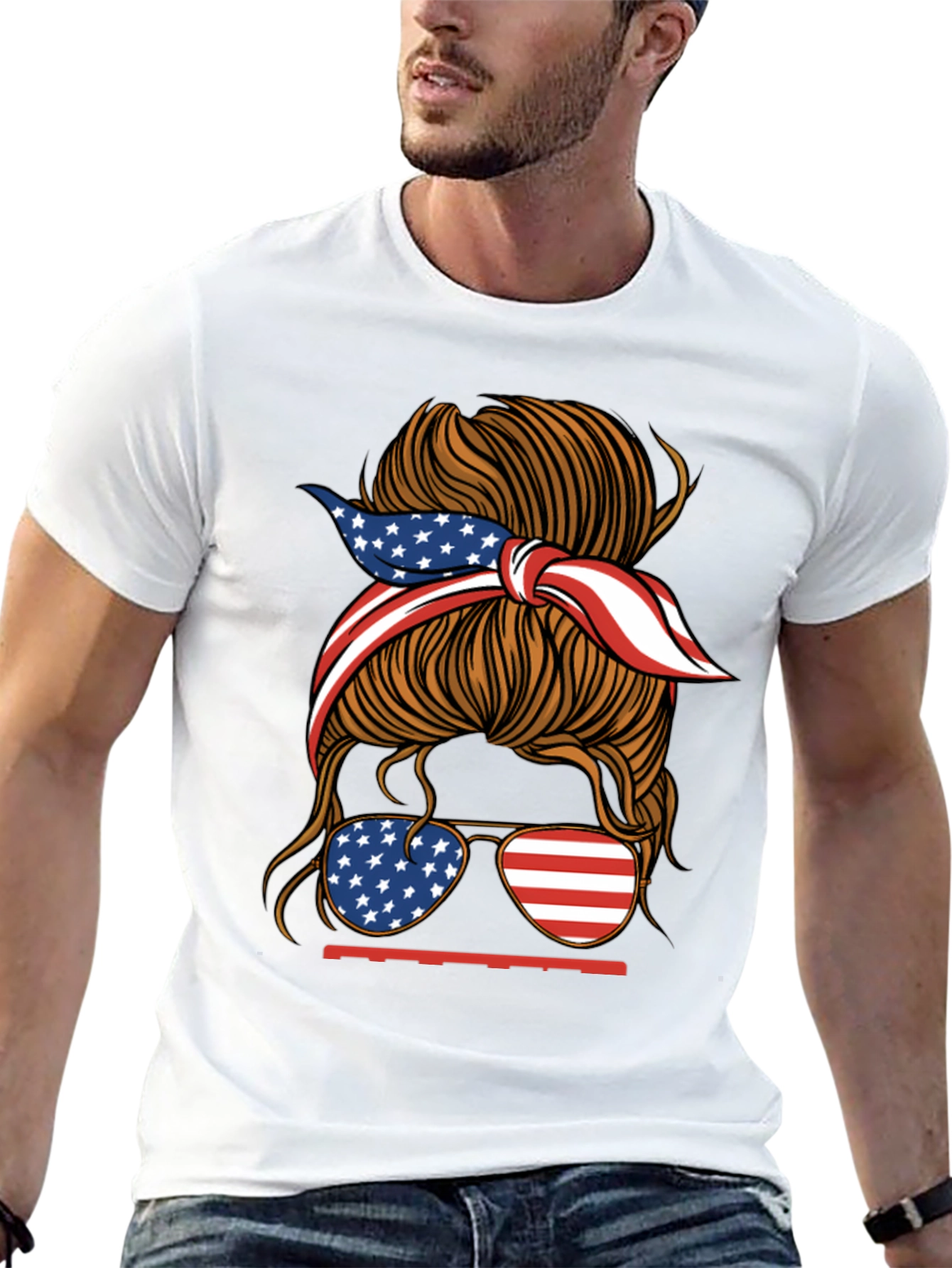 Black Patriotic Messy Bun Women's Graphic Tee view 13