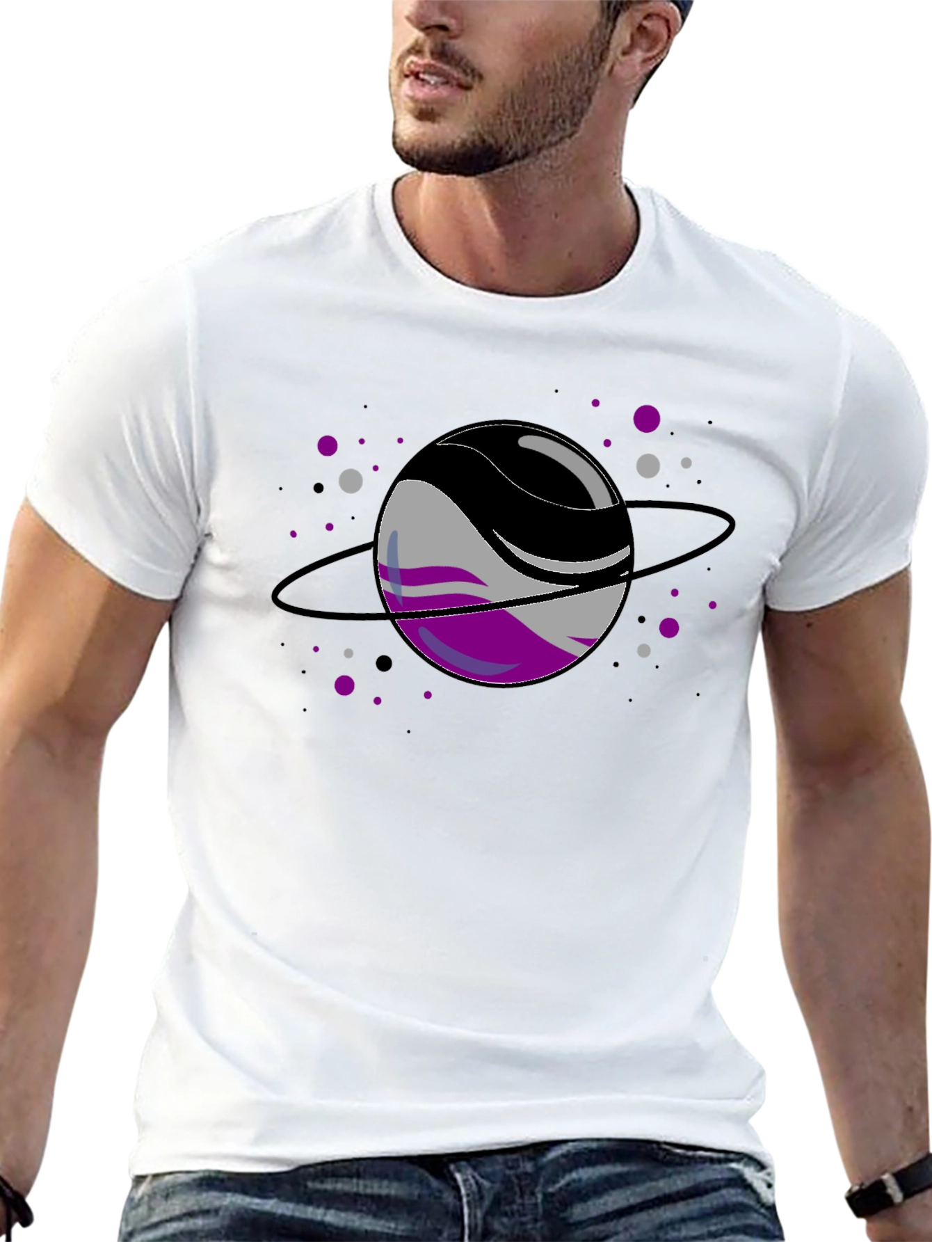 Black Asexual Pride Planet T-Shirt view 13