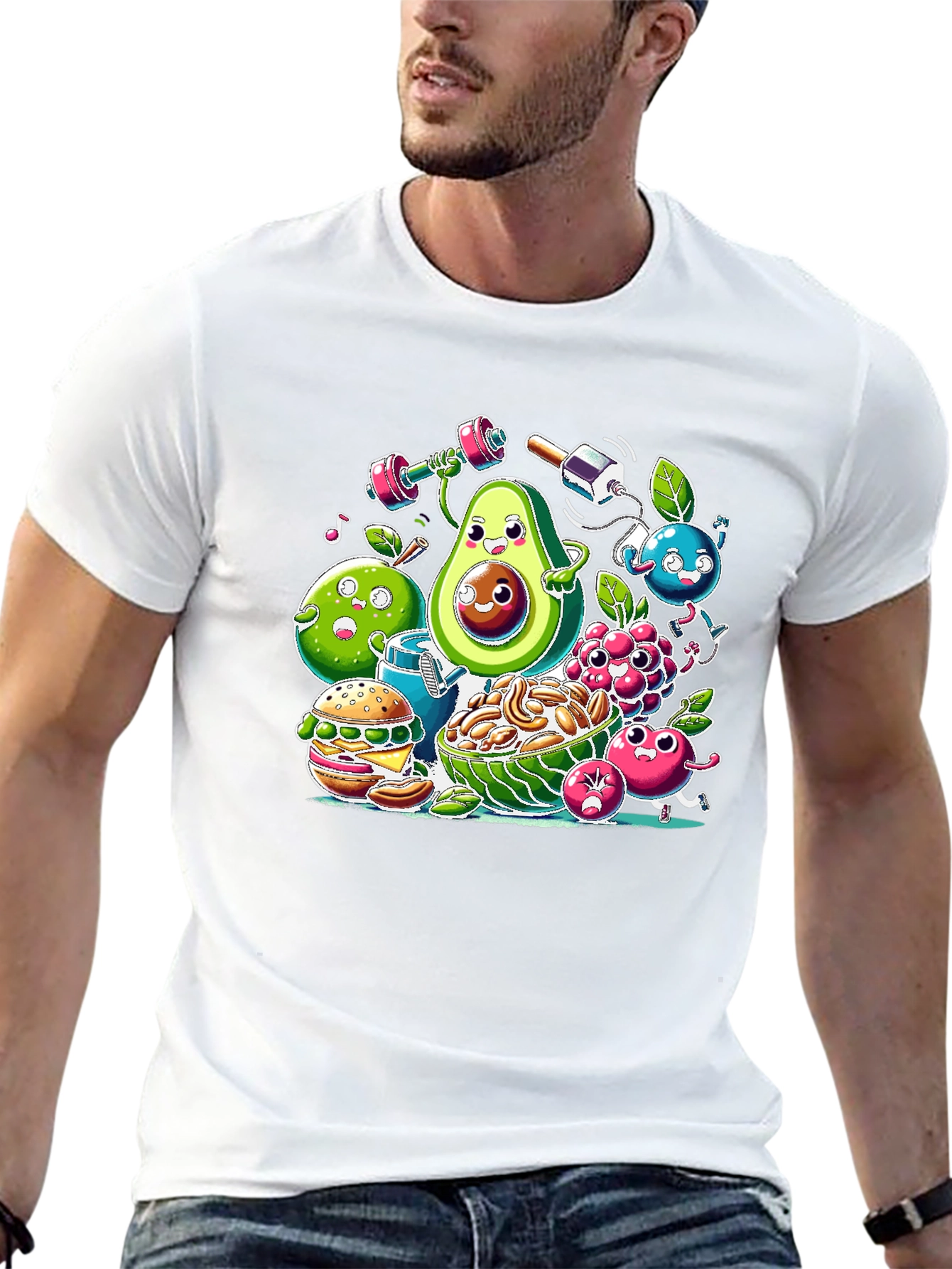 Black Funny Healthy Lifestyle Cartoon T-Shirt view 13