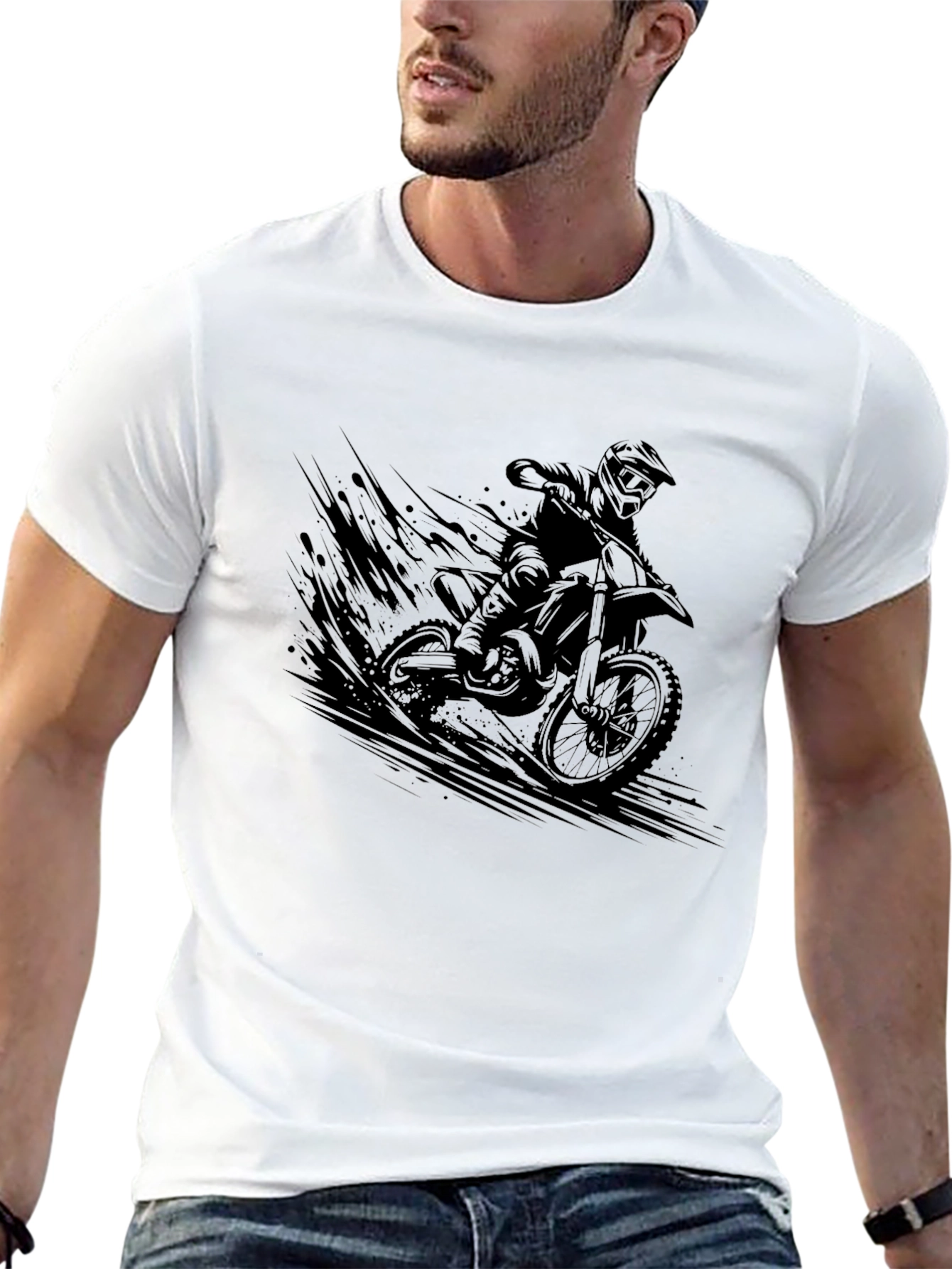 Black Motorcross Rider Graphic Black T-Shirt view 13