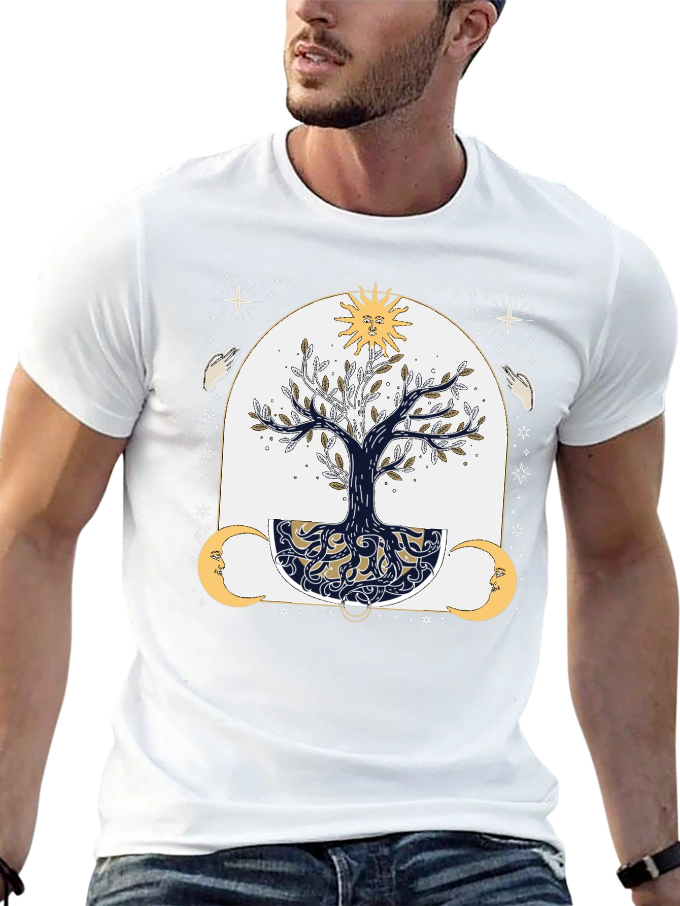Black Mystic Tree Graphic Tee - Sun, Moon, and Stars view 13
