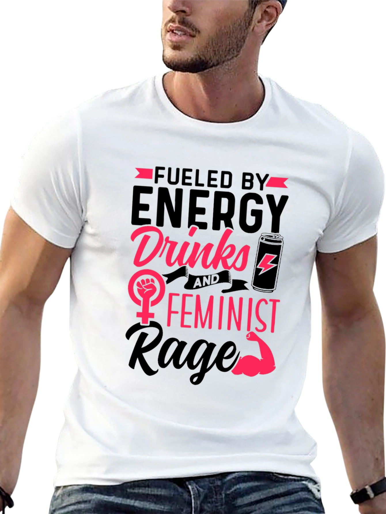 Black Fueled by Energy Drinks Feminist Rage T-Shirt view 13