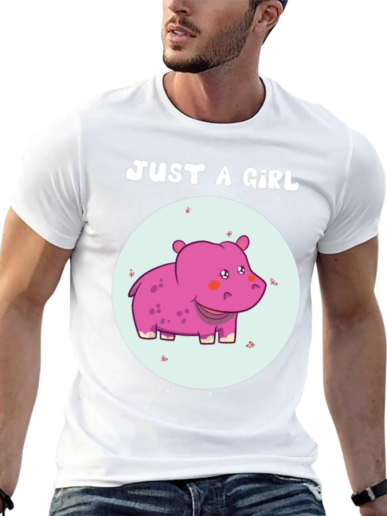 Black Just A Girl Hippo T-Shirt Cute Animal Graphic Tee view 13