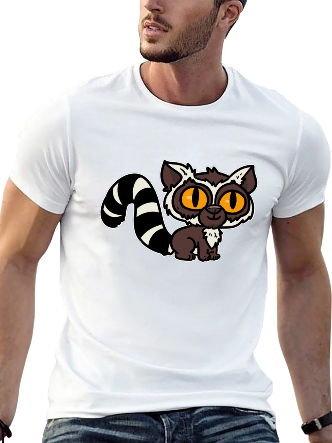Black Cute Lemur Cartoon Graphic Tee view 13