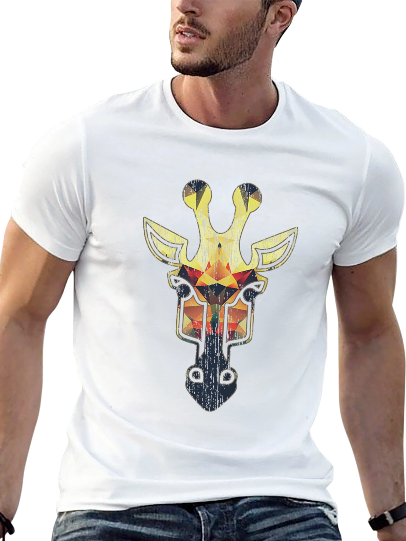 Black Geometric Giraffe Graphic Tee - Cool Animal Print T-Shirt view 13