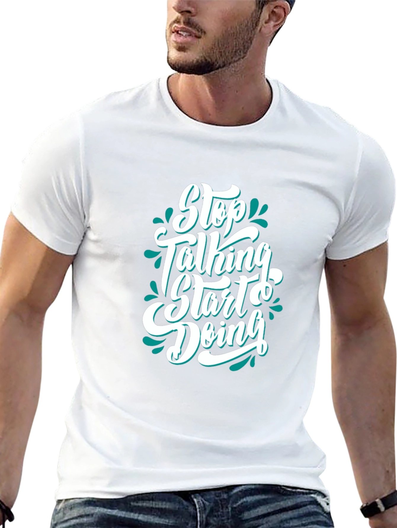 Black Motivational Black T-Shirt - Stop Talking Start Doing view 13