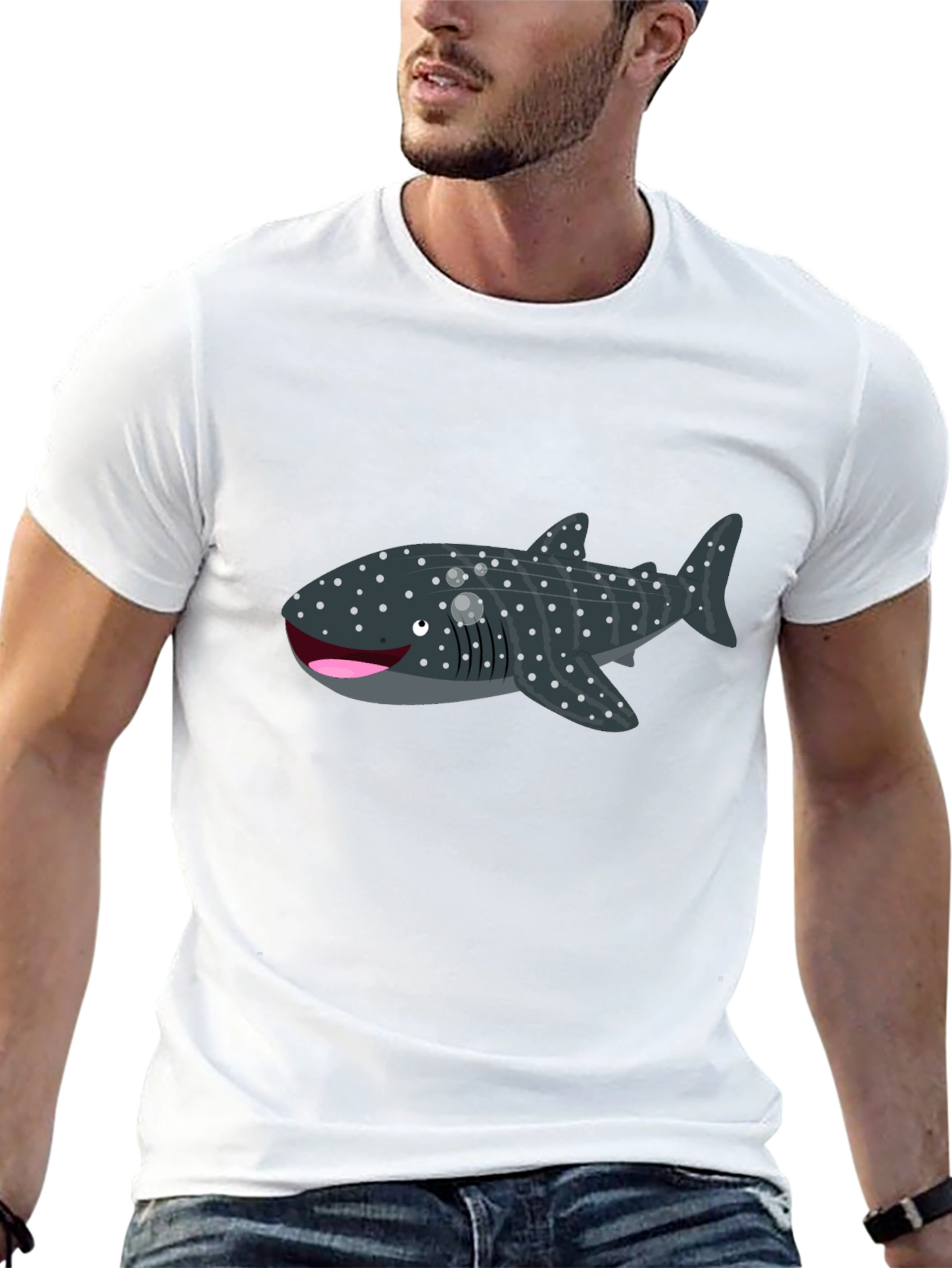 Black Whale Shark Graphic Tee - Black Cotton T-Shirt view 13