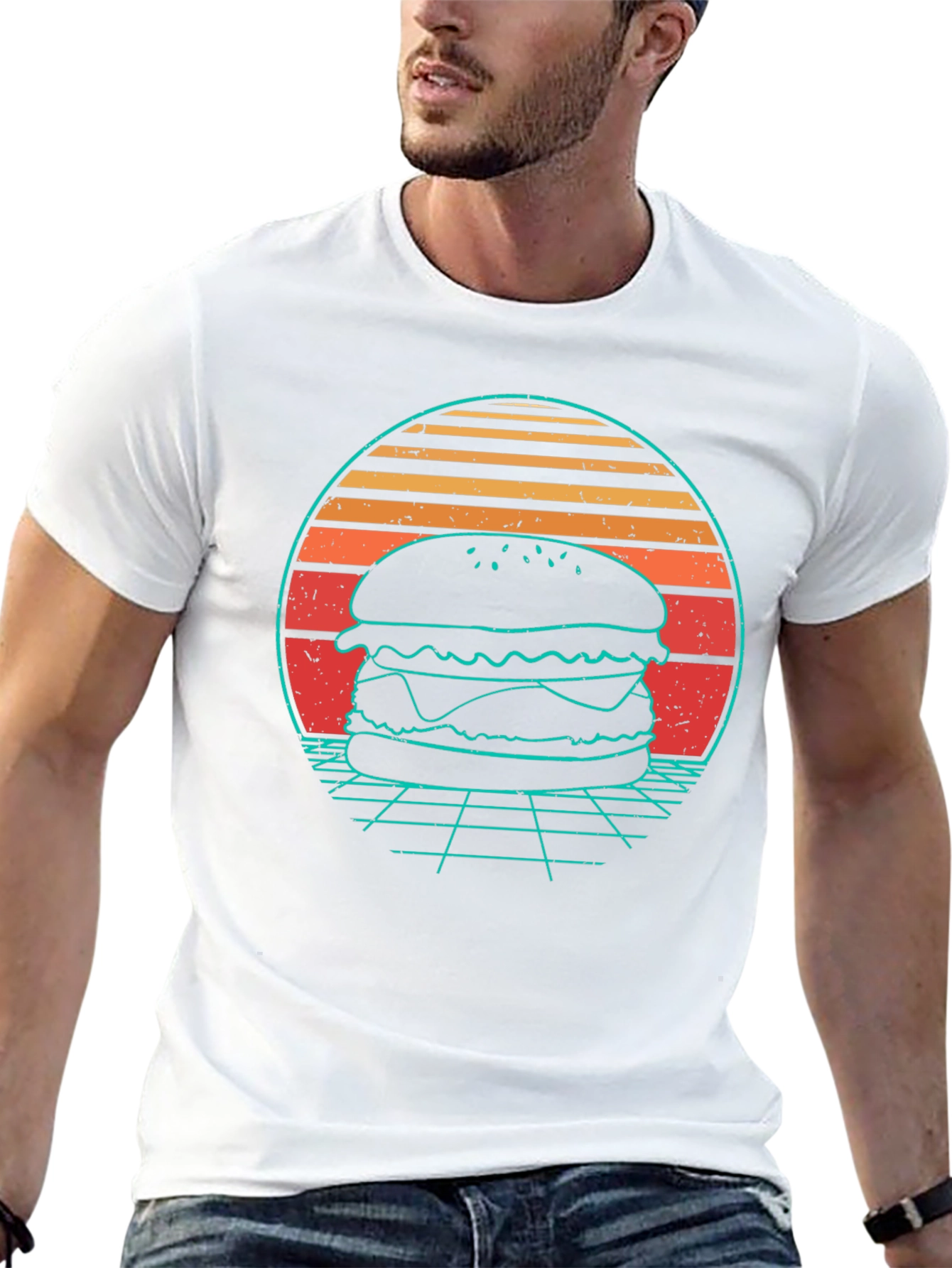 Retro Burger T-Shirt - Synthwave Design - 13