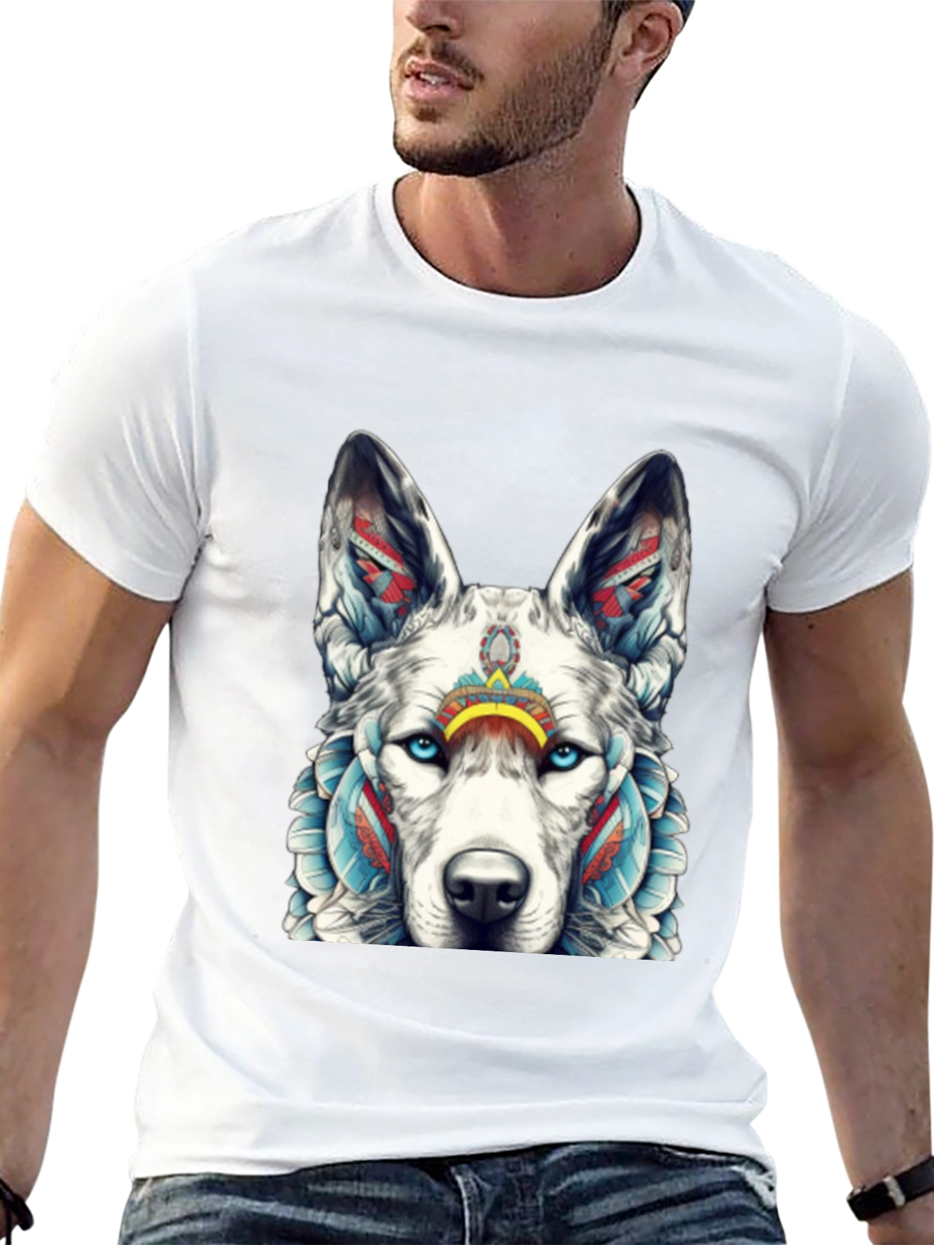 Black Wolf Graphic Tee - Tribal Style T-Shirt view 13