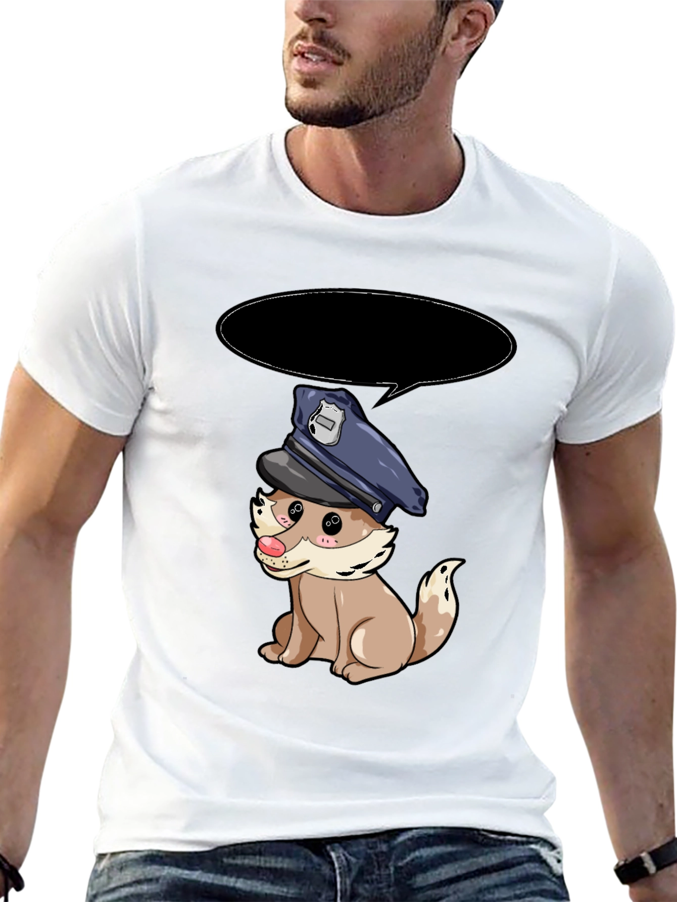 Black Cartoon Dog Police T-Shirt view 13