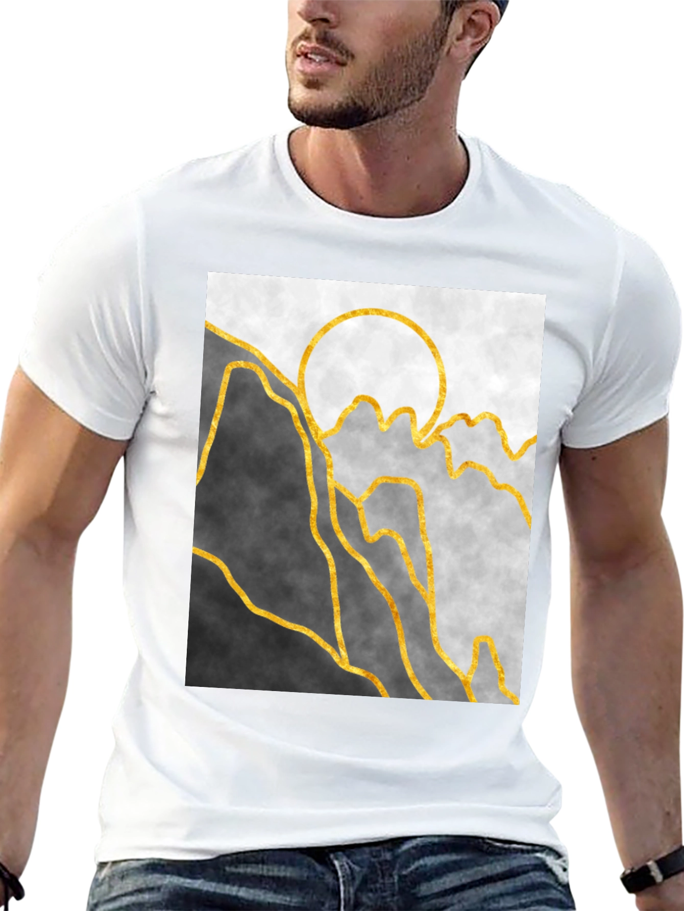 Black Abstract Mountain & Sun Graphic Tee view 13