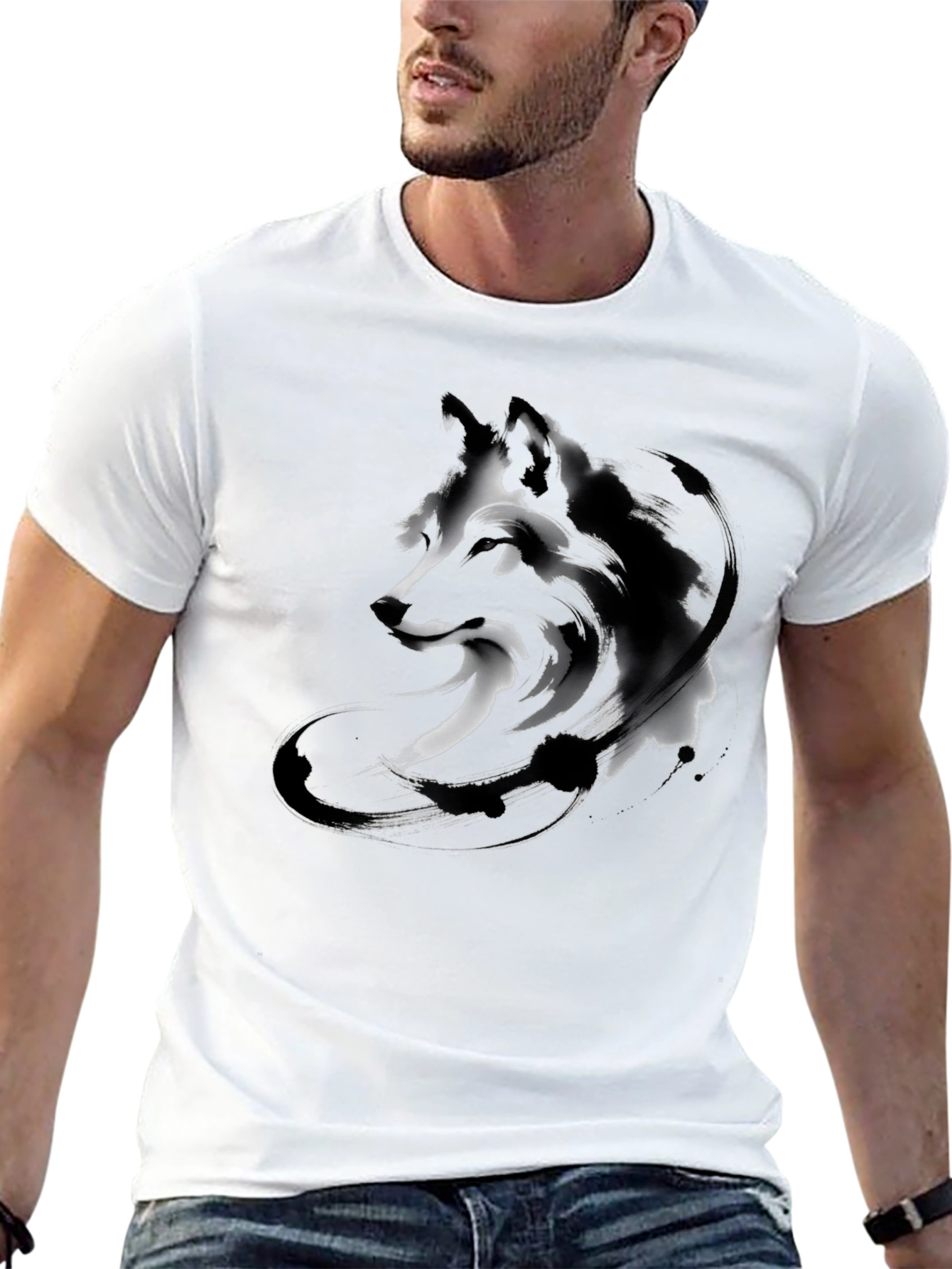 Black Abstract Wolf Graphic Tee - Black view 13