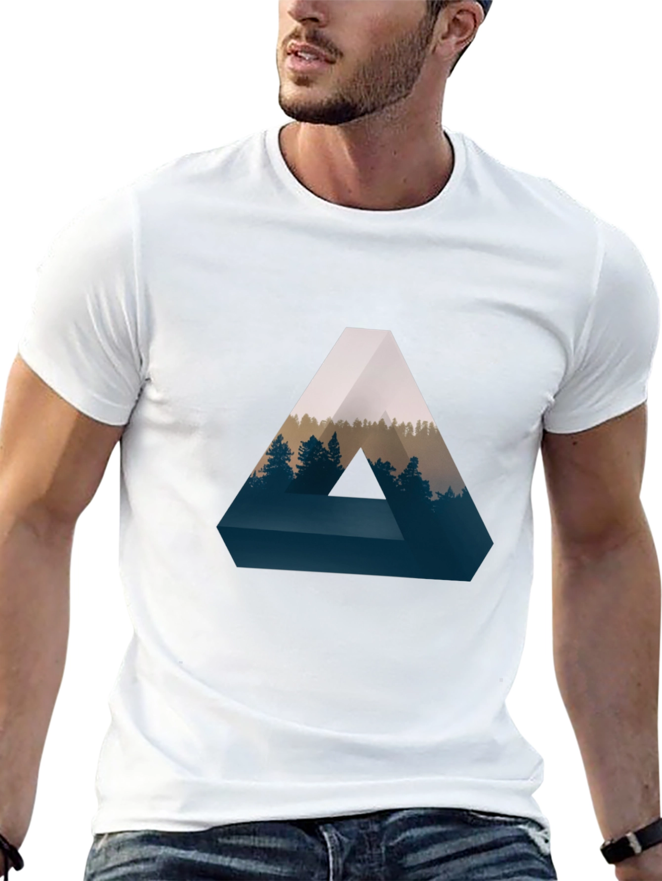 Black Geometric Forest Print T-Shirt - Stylish and Unique view 13